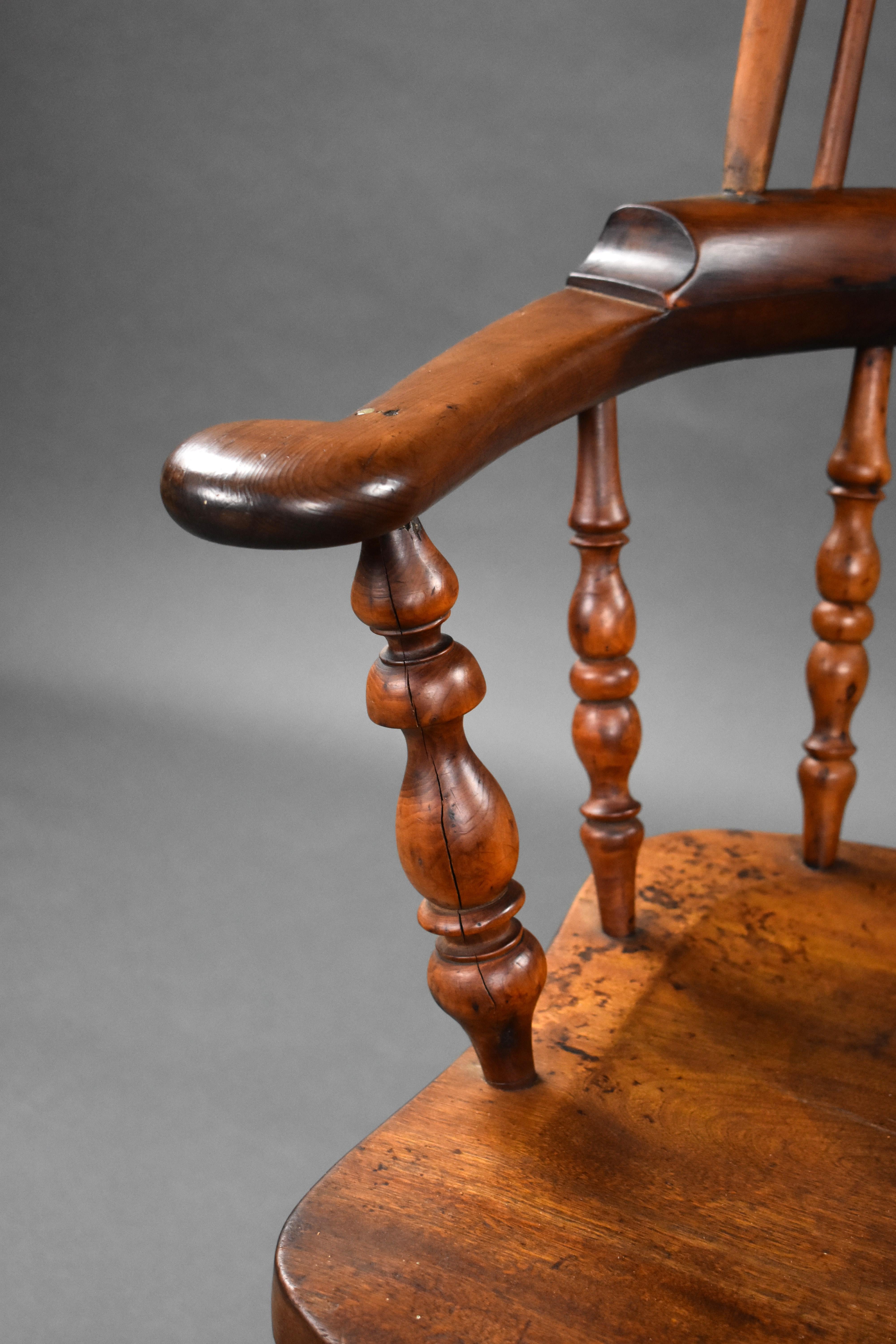 19th Century English Yew Wood High Back Broad Arm Windsor Chair For Sale 8