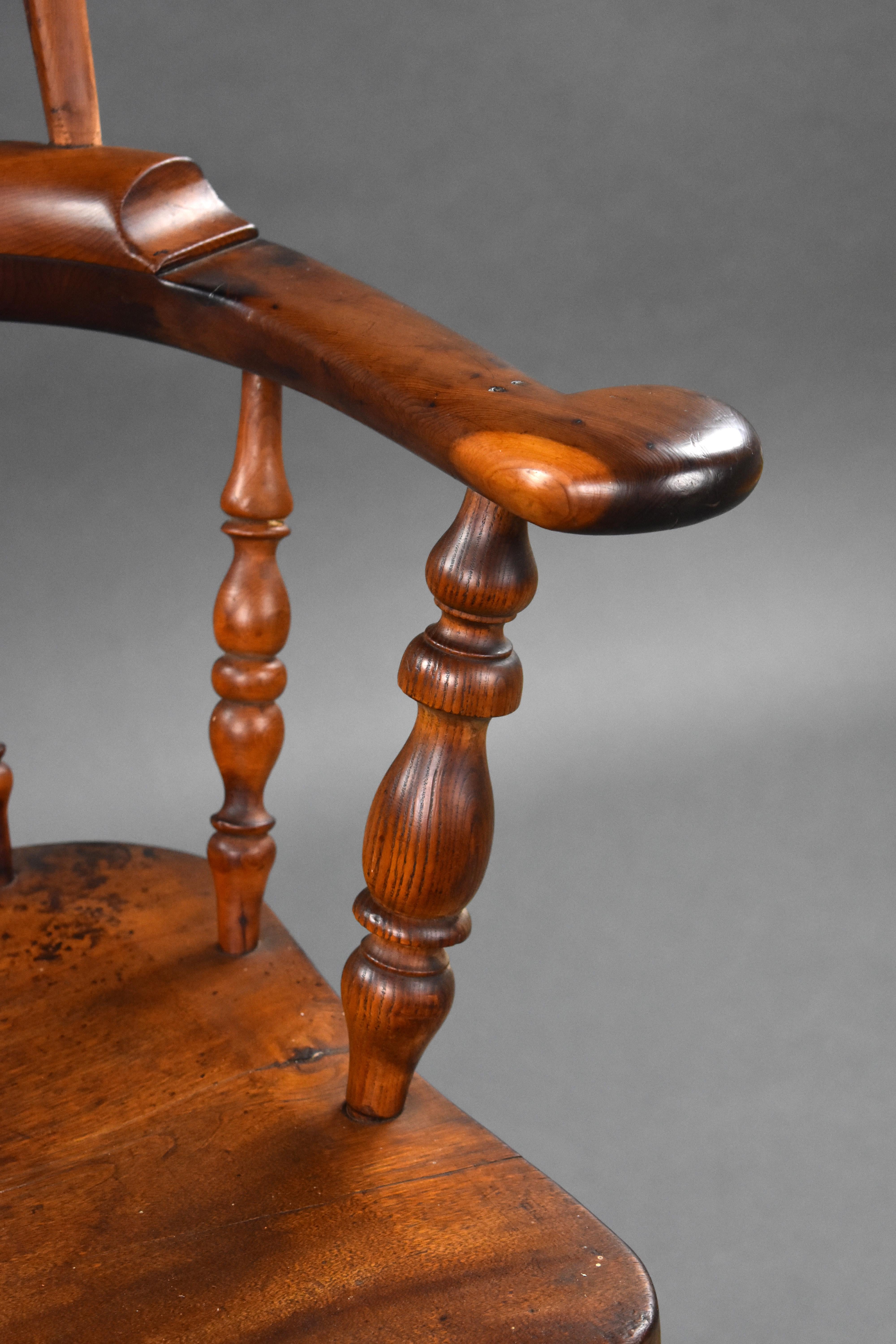19th Century English Yew Wood High Back Broad Arm Windsor Chair For Sale 9