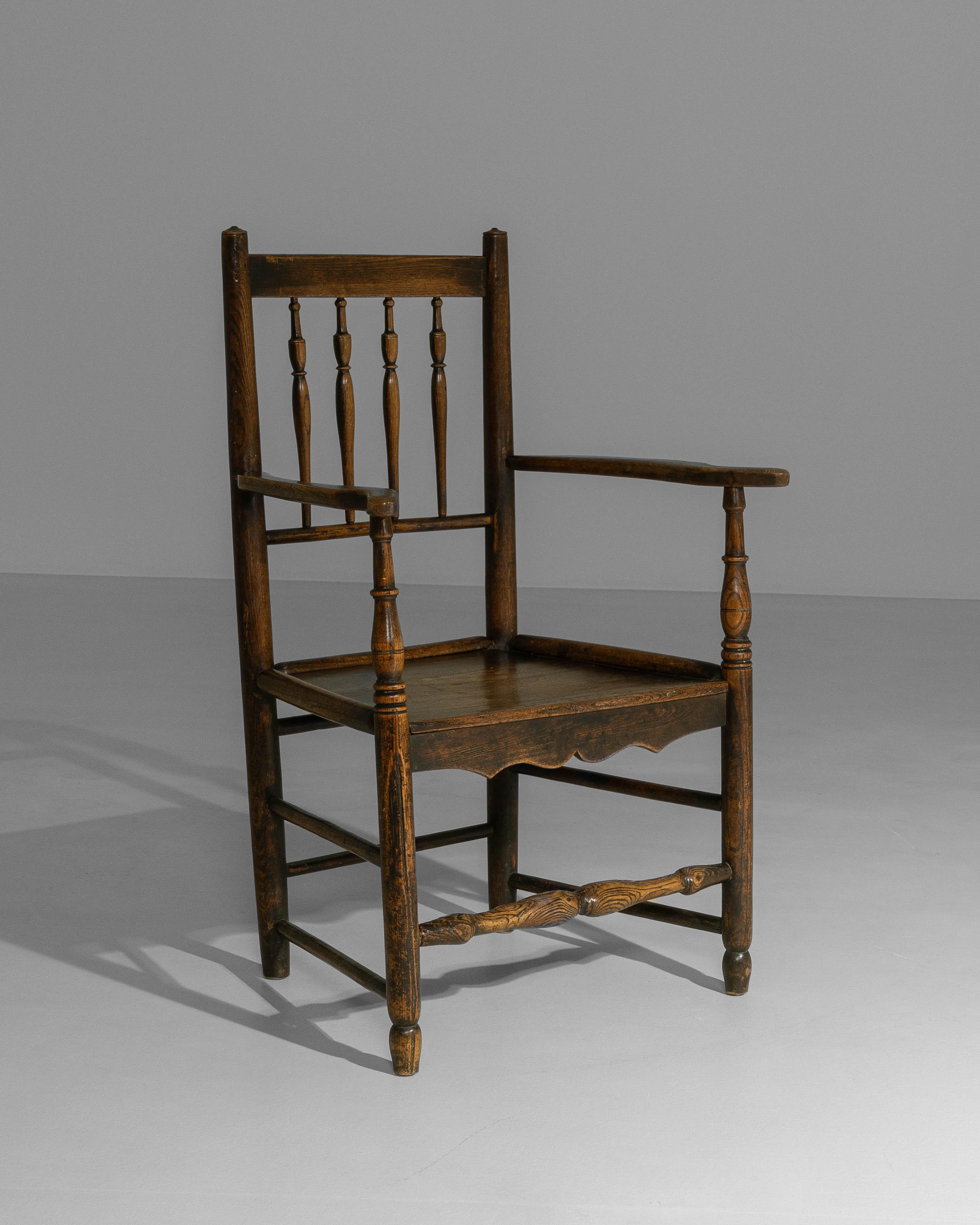 19th Century English Yorkshire Oak Spindle-Back Armchair (Eichenholz) im Angebot
