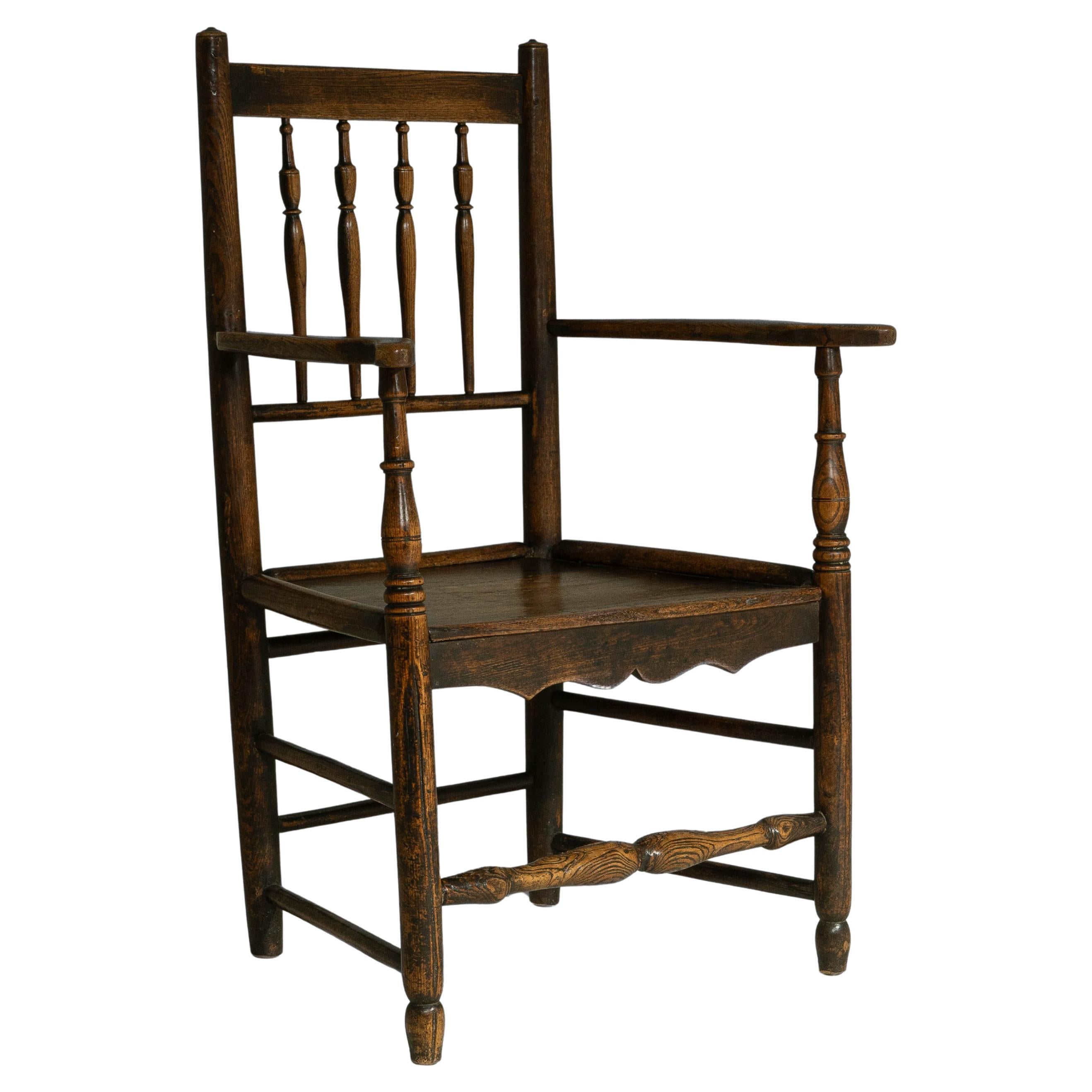 19th Century English Yorkshire Oak Spindle-Back Armchair