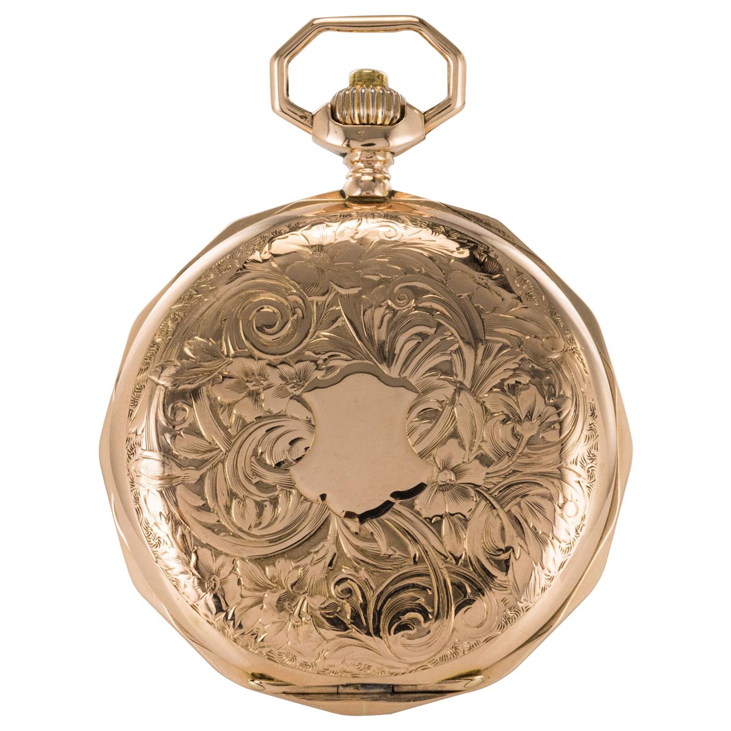 19th Century Engraved 18 Karat Rose Gold Breguet Machenery Pocket Watch 