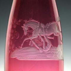 19th Century Engraved Cranberry Glass Serving Bottle, circa 1860