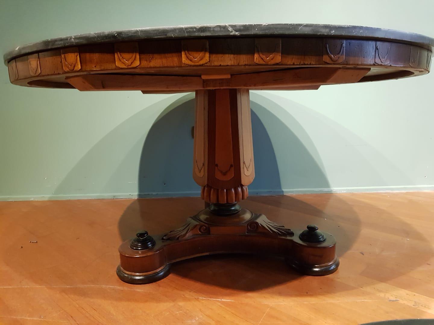 19th Century Engraved Wood Rounded Marquinia Marble Top Table, France Charles X 6