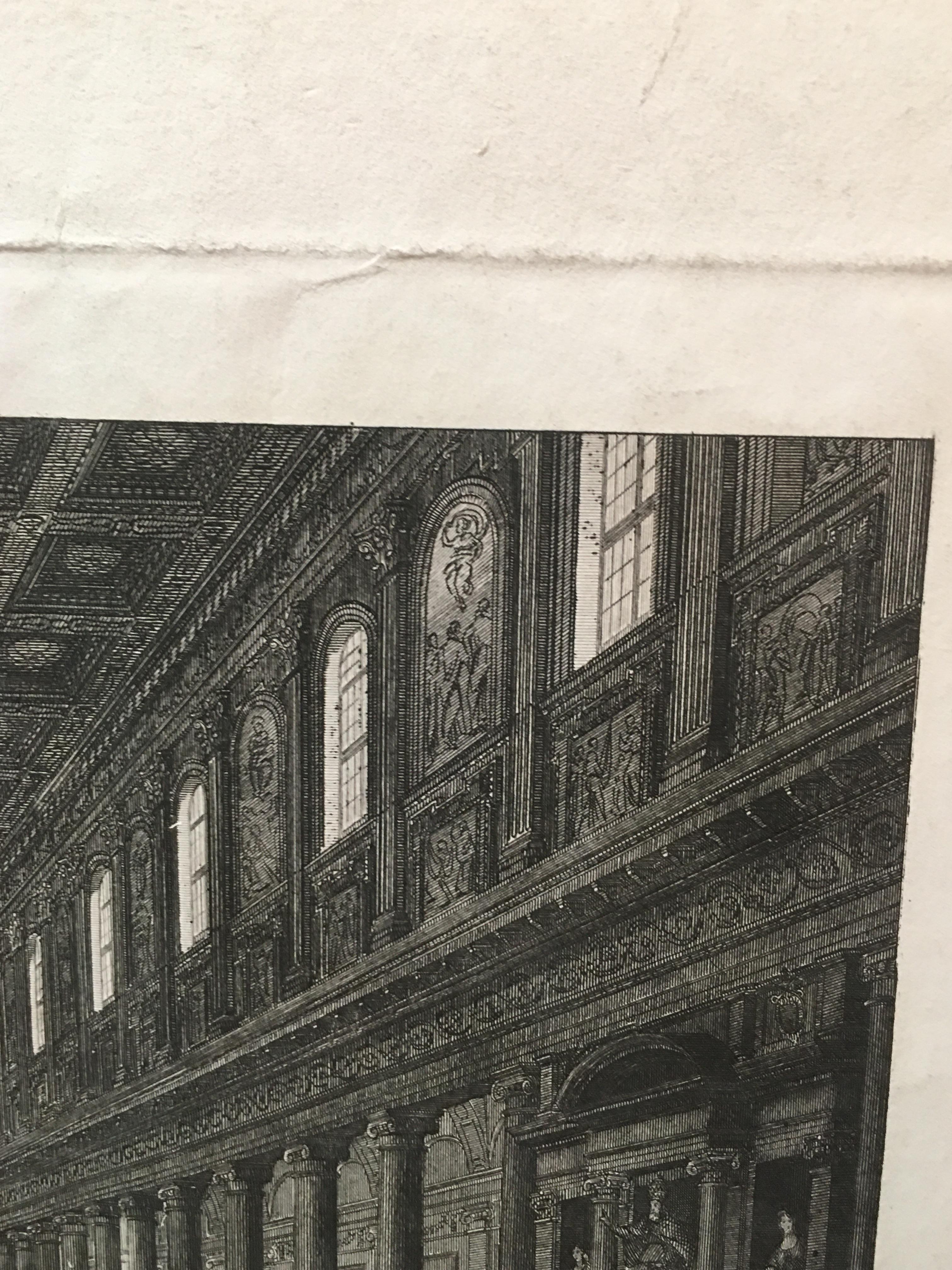 Paper Period Engraving Interior View of Santa Maria Maggiore in Rome