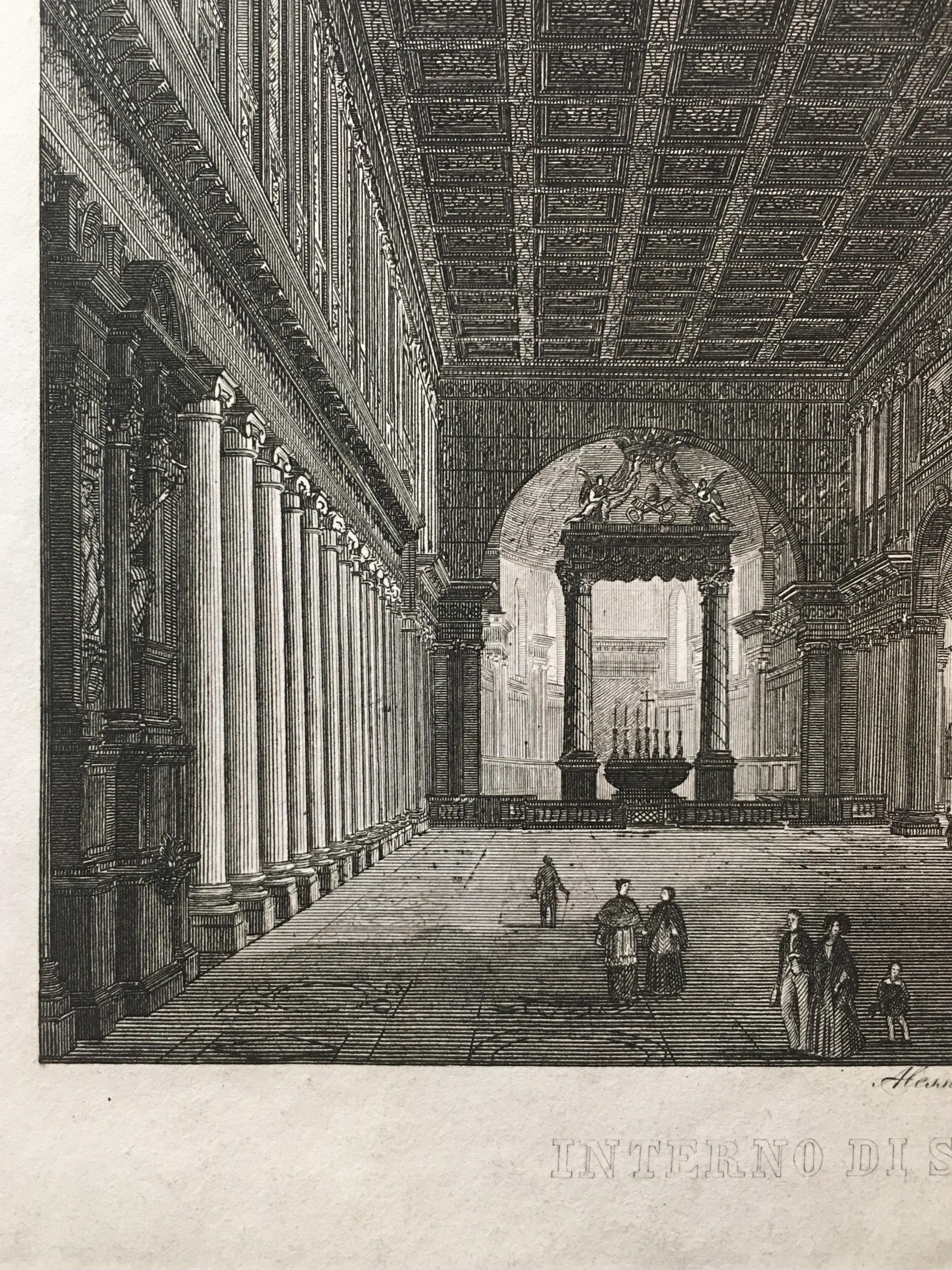 Period Engraving Interior View of Santa Maria Maggiore in Rome In Good Condition In Roma, IT