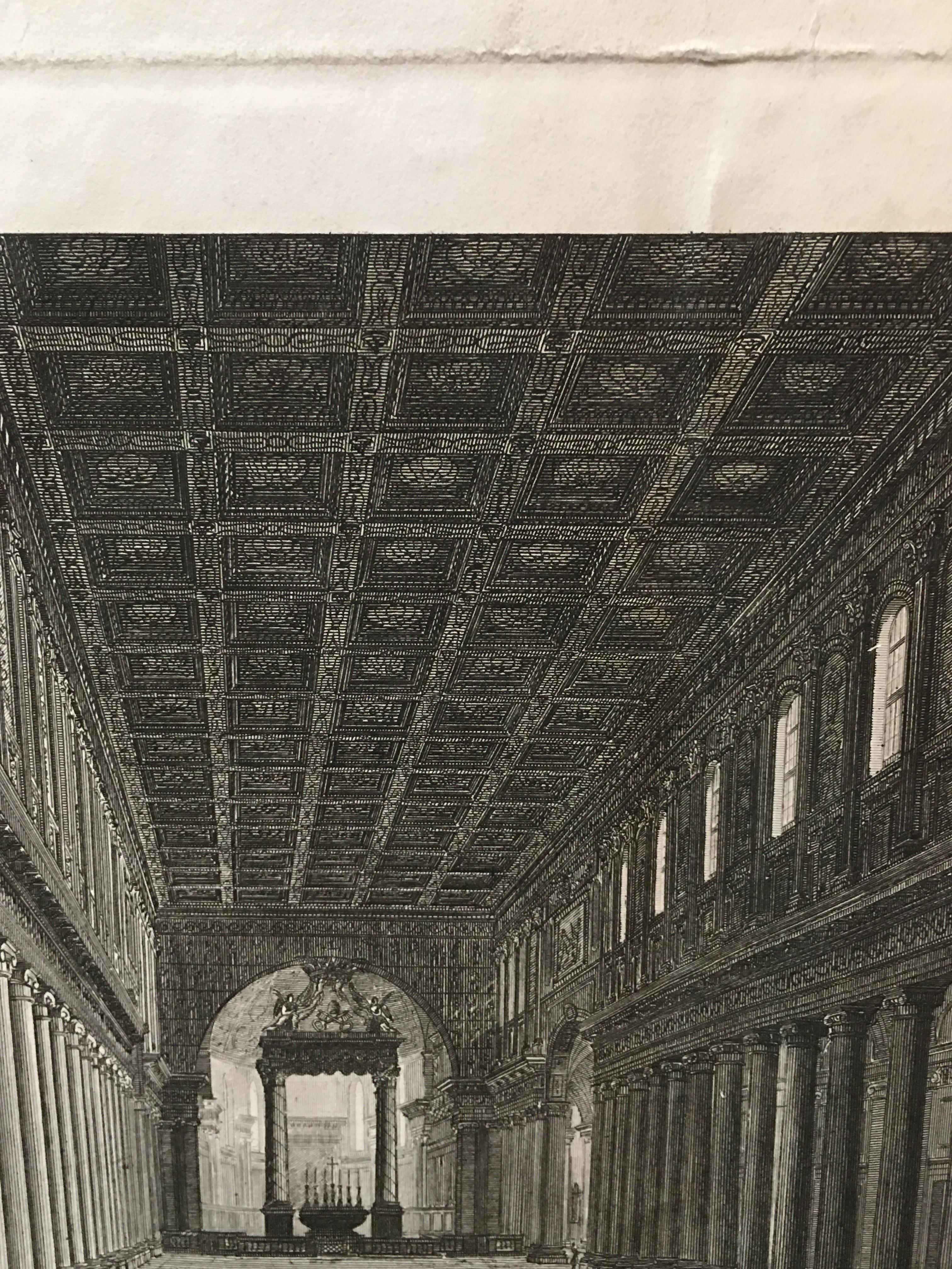 19th Century Period Engraving Interior View of Santa Maria Maggiore in Rome
