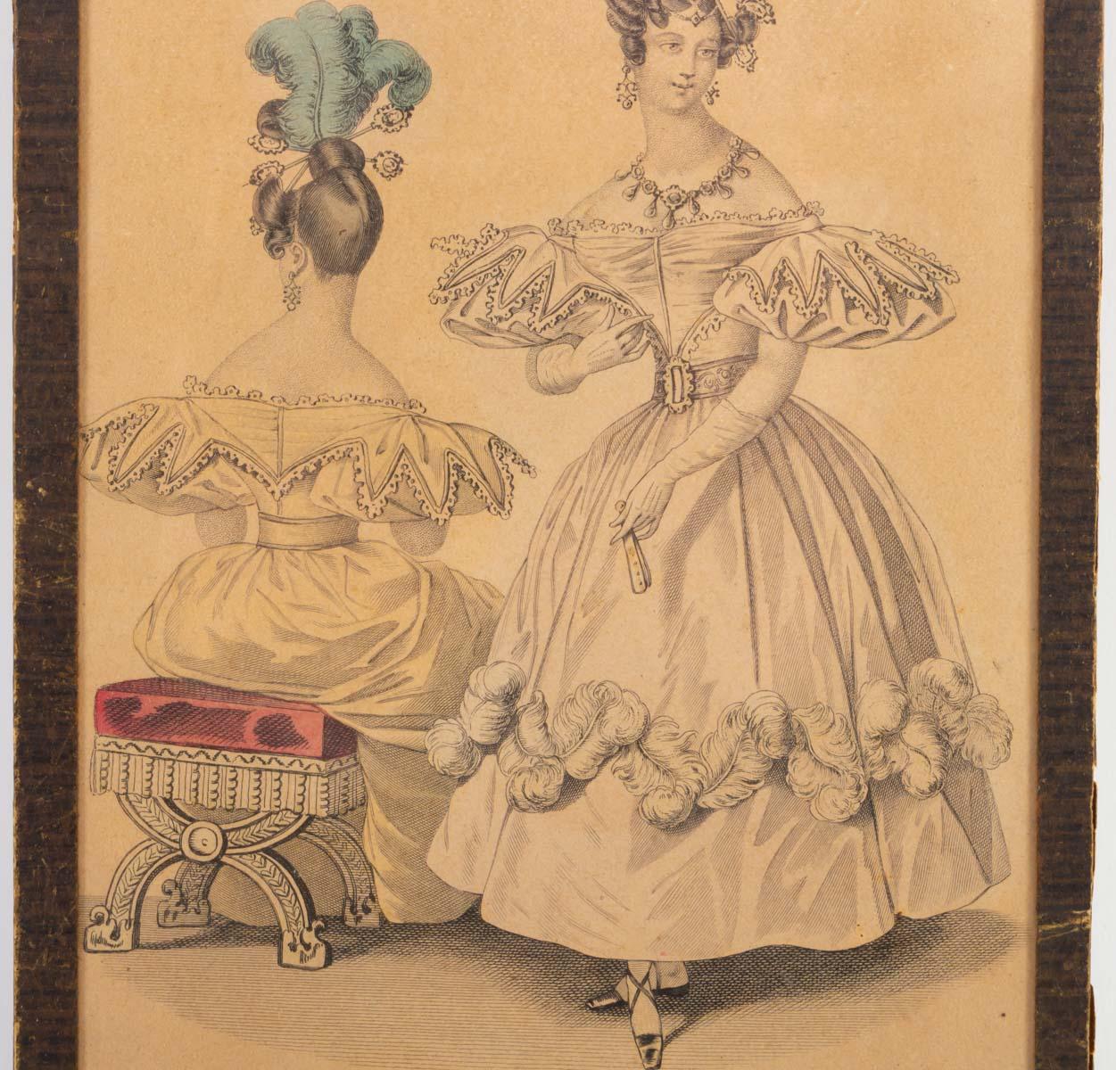 Napoléon III gravure du 19ème siècle:: sous verre:: représentant un avant et un arrière élégants en vente
