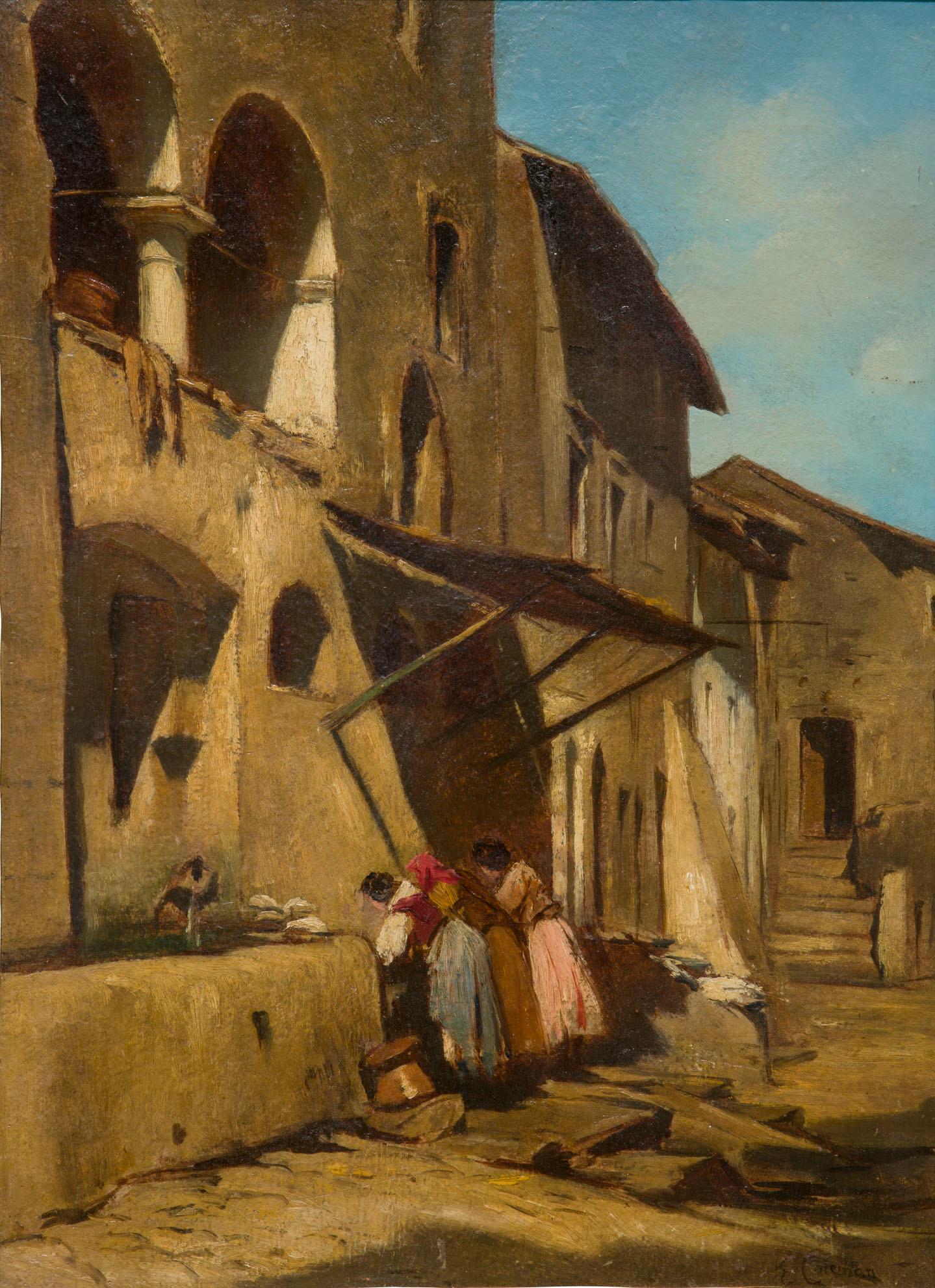 Italian 19th Century Enrico Coleman Signed Painting  For Sale