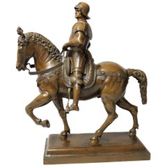 19th Century Equestrian Bronze Statue of Bartolomeo Colleoni After the Original