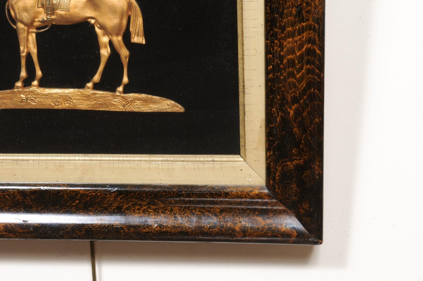 19th Century Equestrian Gilt Bronze Mounted on Fabric in Faux Bois Painted Frame 5