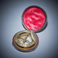 19th Century Equinoctial Pocket Sundial in Original Case, Signed V. Simalvico