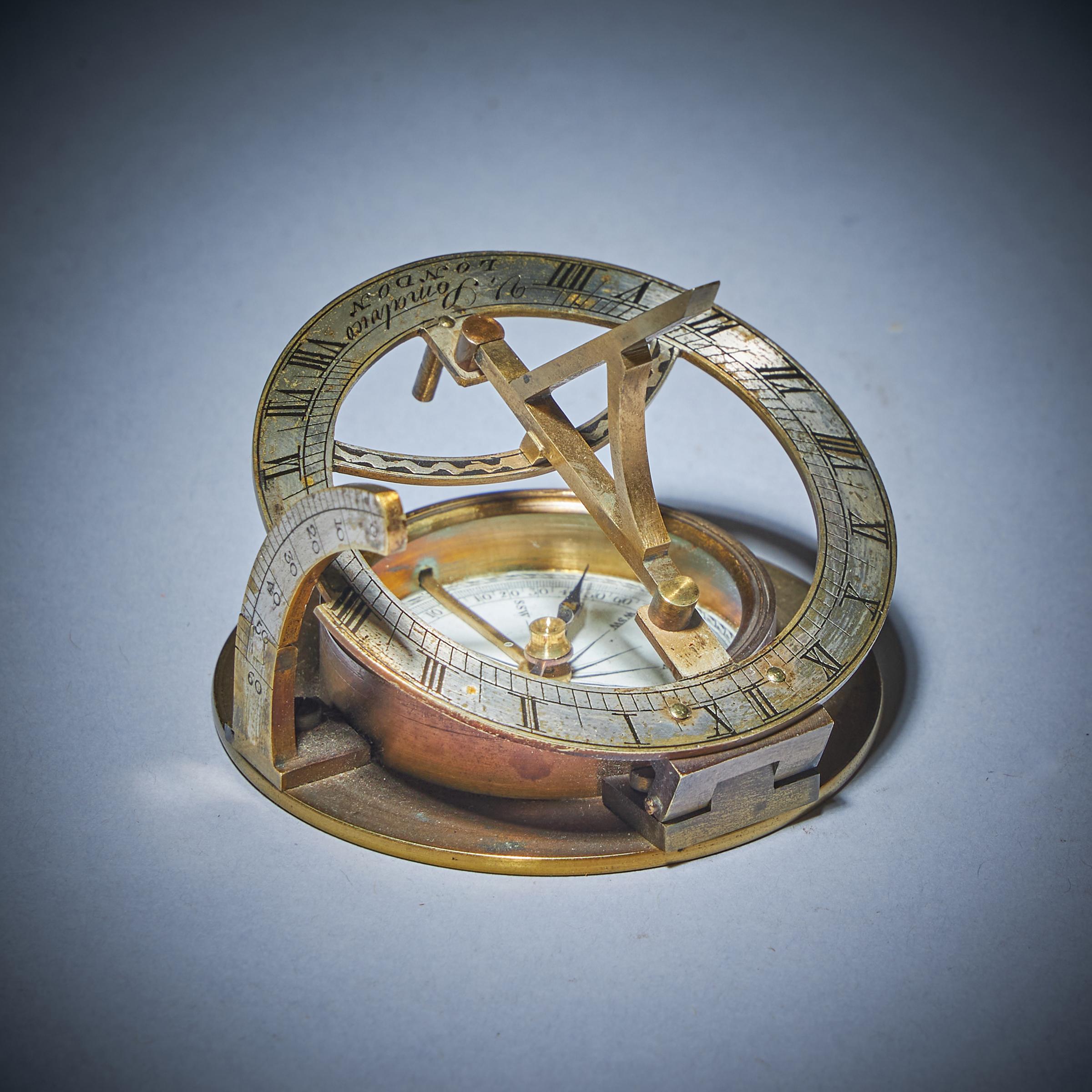 Silver 19th Century Equinoctial Pocket Sundial in Original Case, Signed V. Simalvico