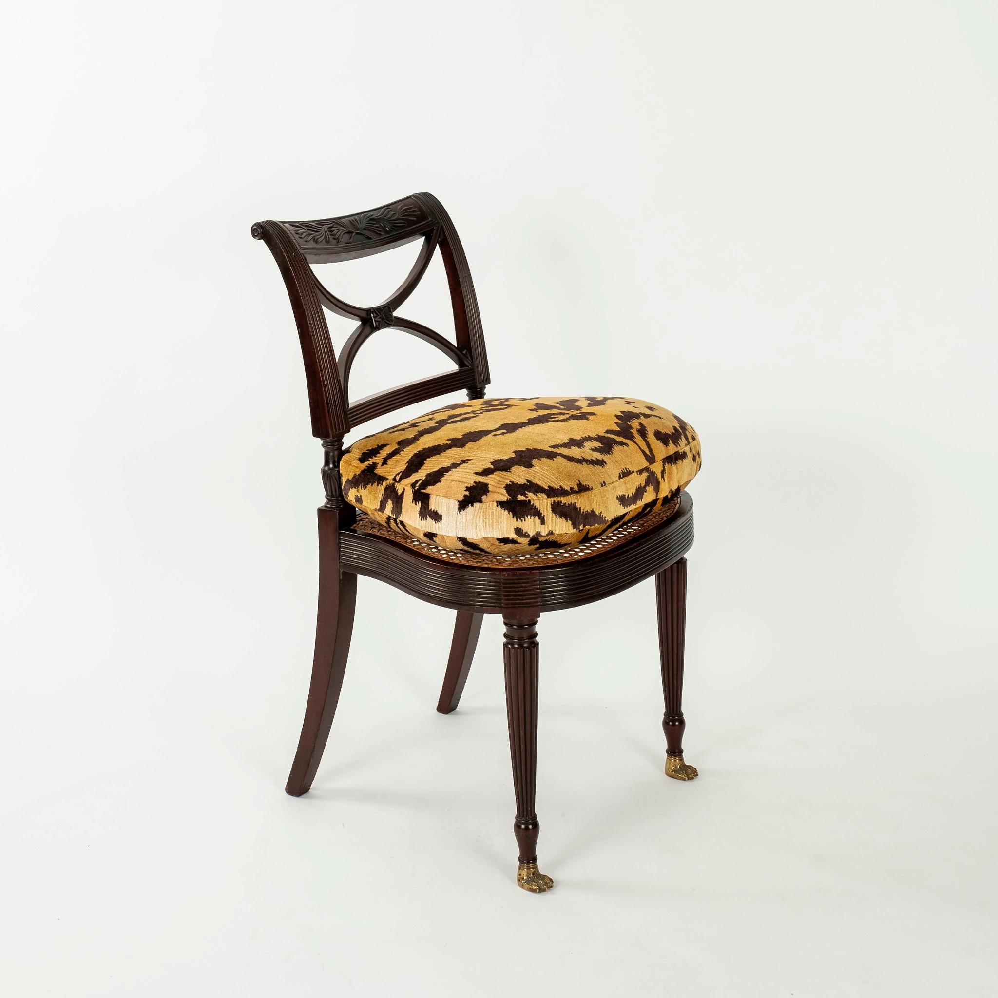 19th Century Ernest Hagen Duncan Phyfe tiger velvet mahogany chair.