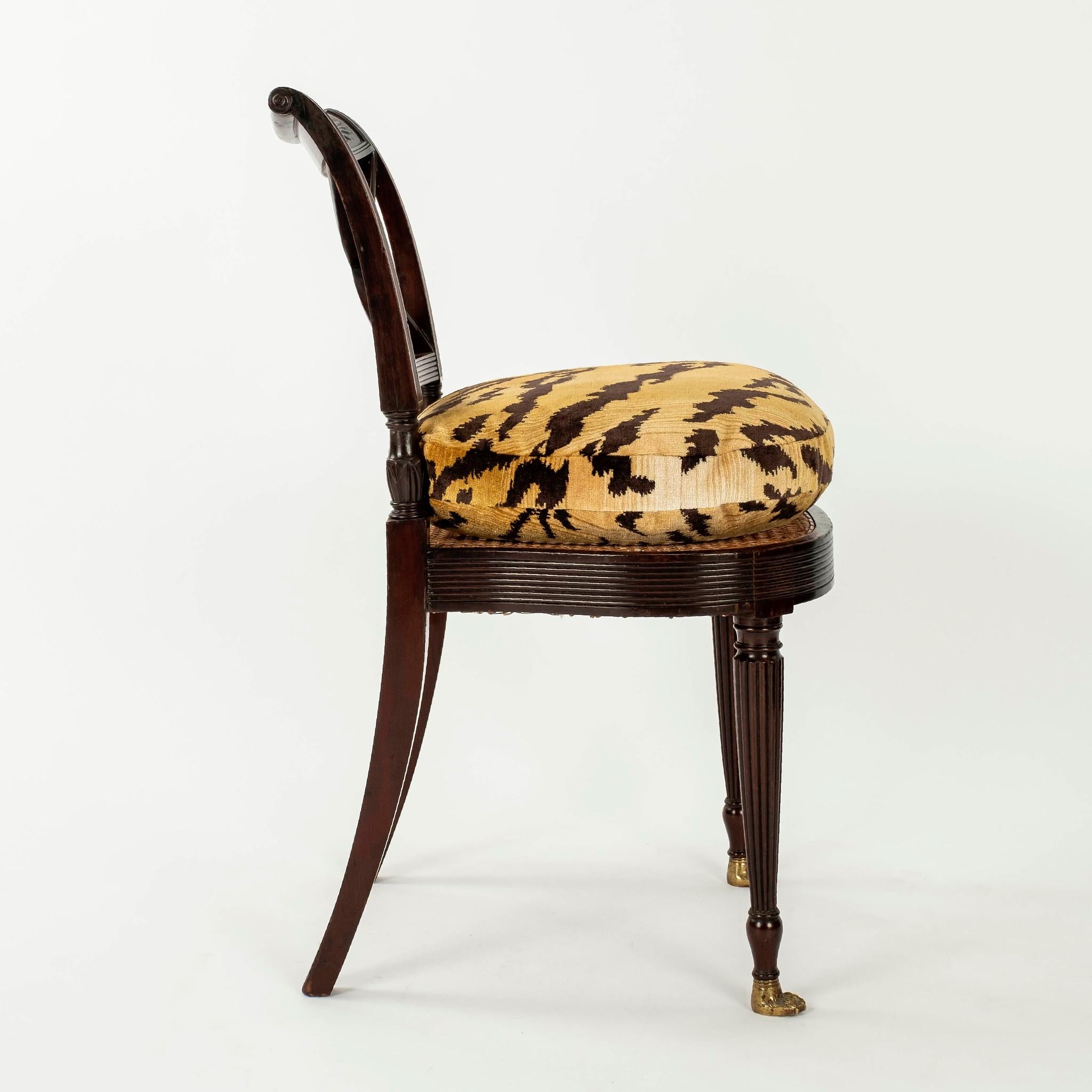 Brass 19th Century Ernest Hagen Duncan Phyfe Tiger Velvet Chair