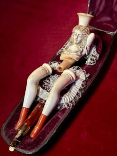19th Century Erotic Meerschaum Pipe & Cheroot Holders of a Woman in Bed