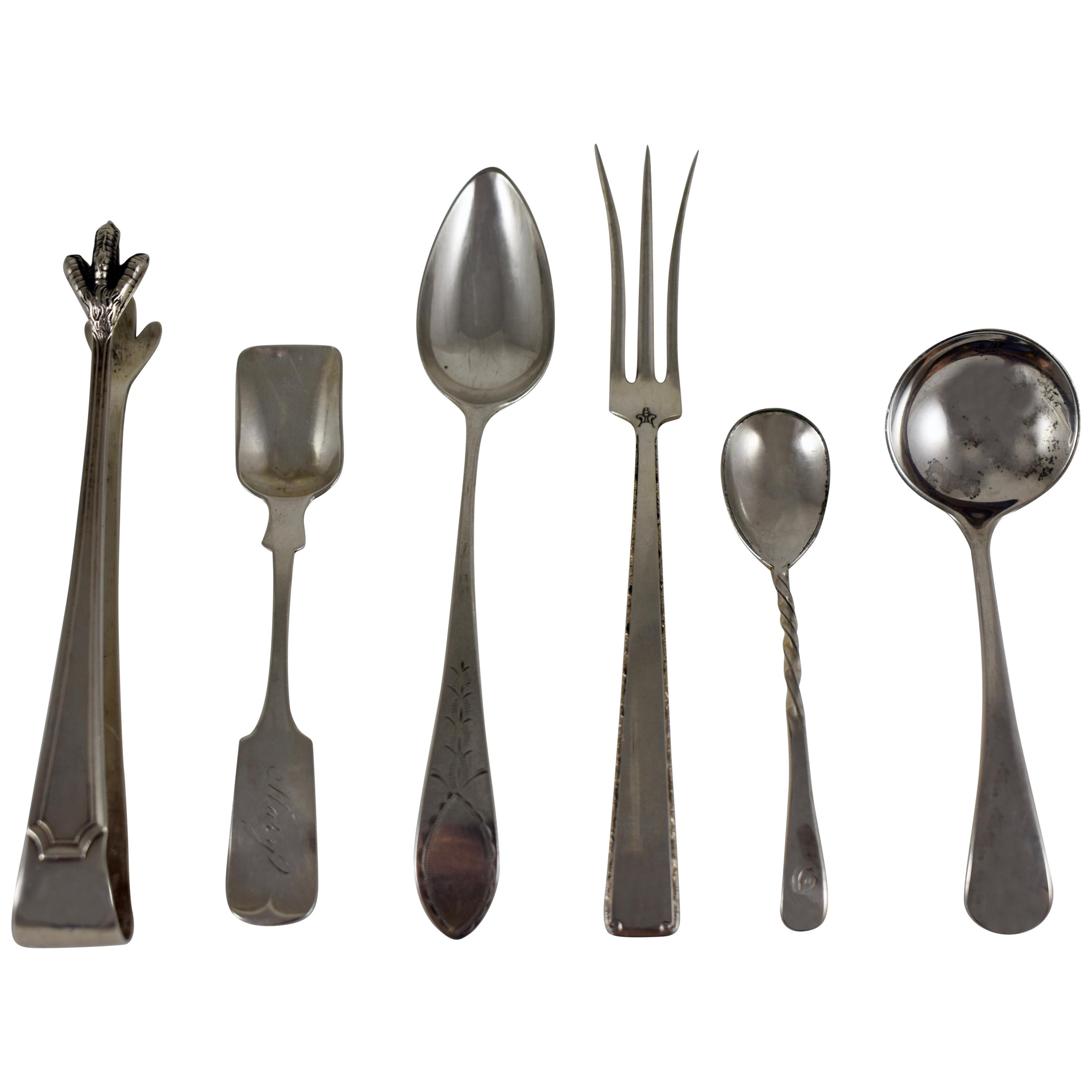 19th Century Estate Sterling Silver Serving Pieces, a Mixed Set of Six   For Sale