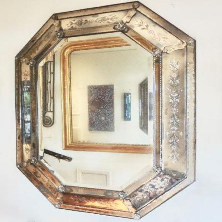 19th Century Etched and Beveled Octagonal Venetian Mirror 9