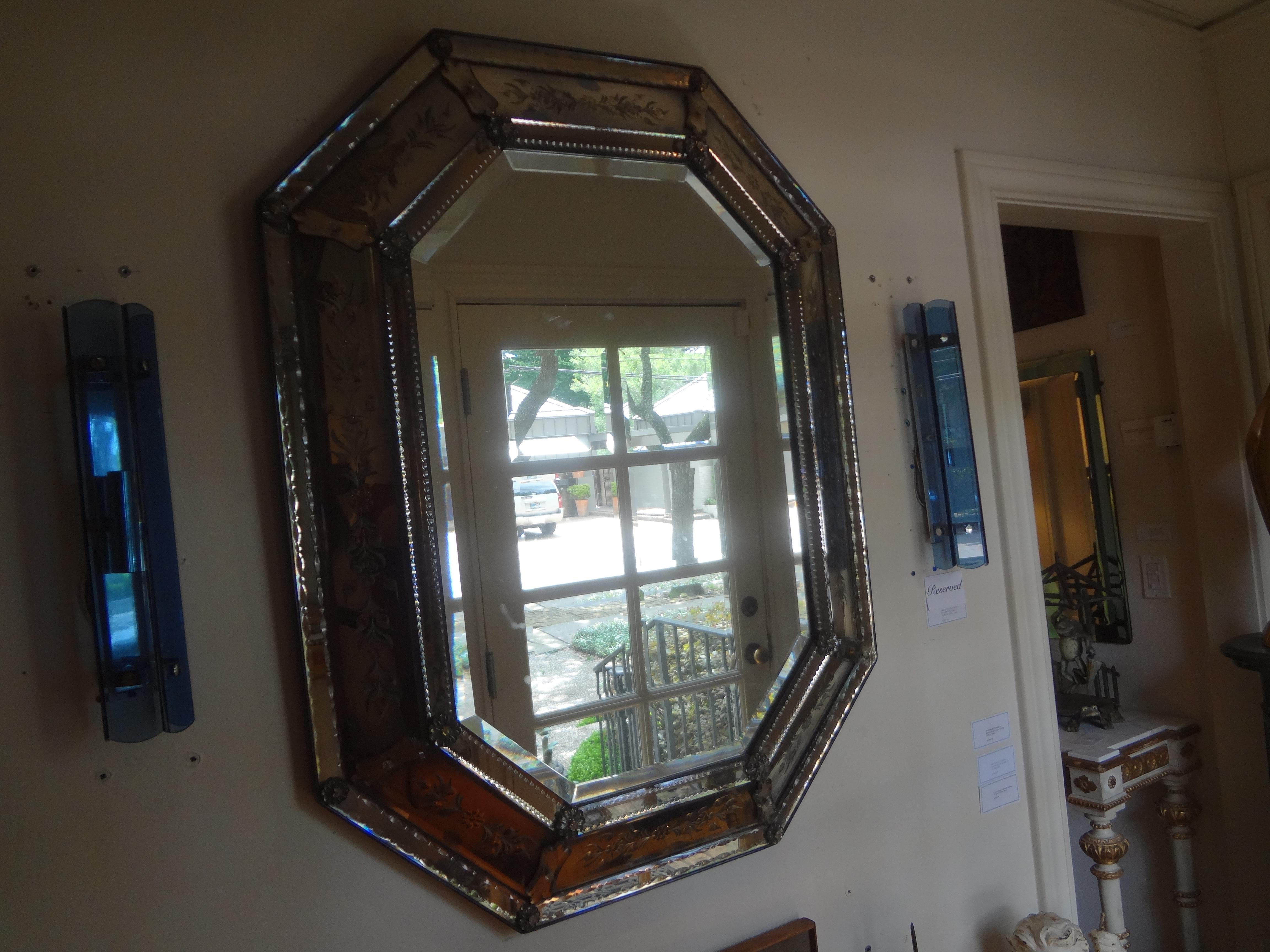 Louis XVI 19th Century Etched and Beveled Octagonal Venetian Mirror