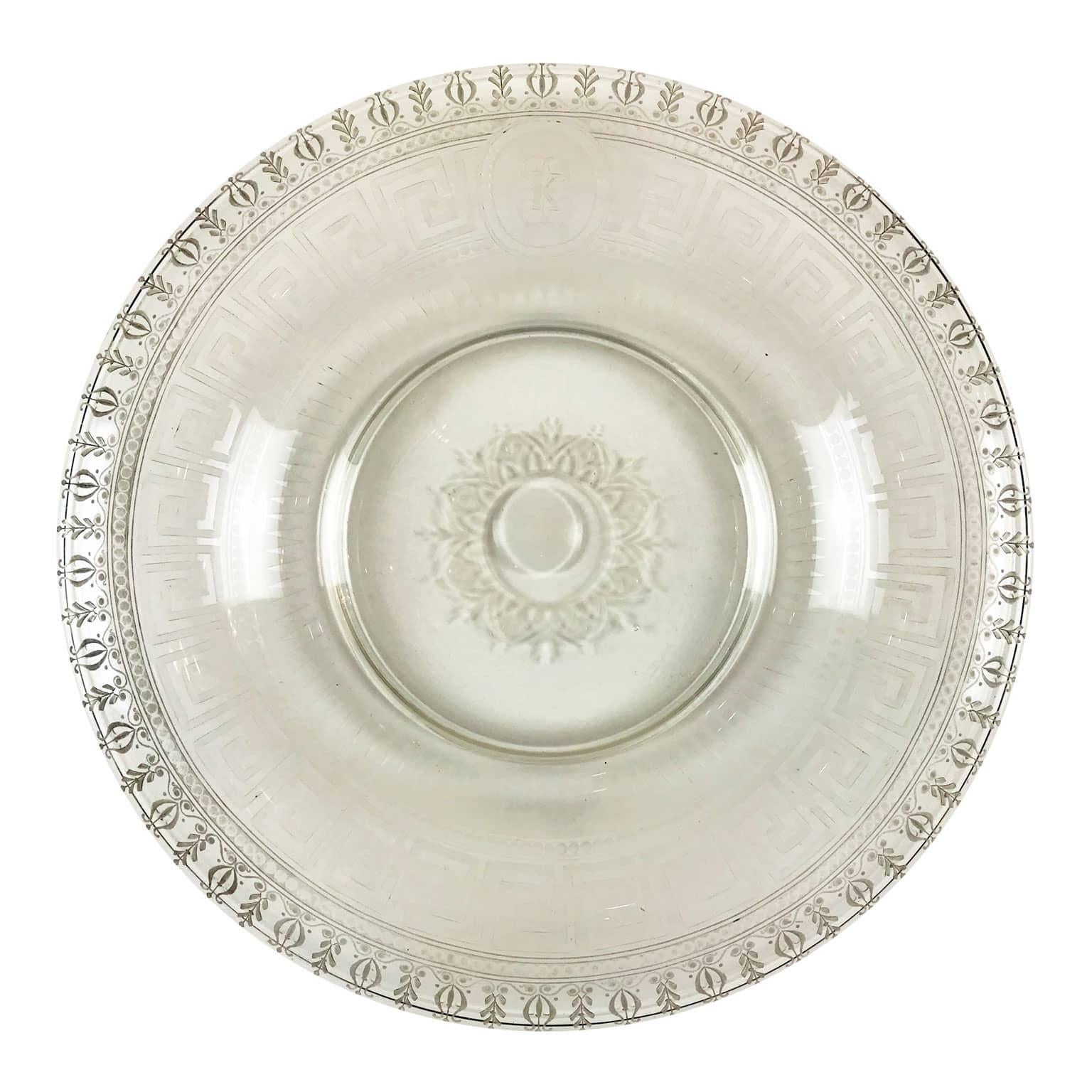 Etched Mid-19th Century Neoclassical Clear Glass Dish of  Bohemian Origin