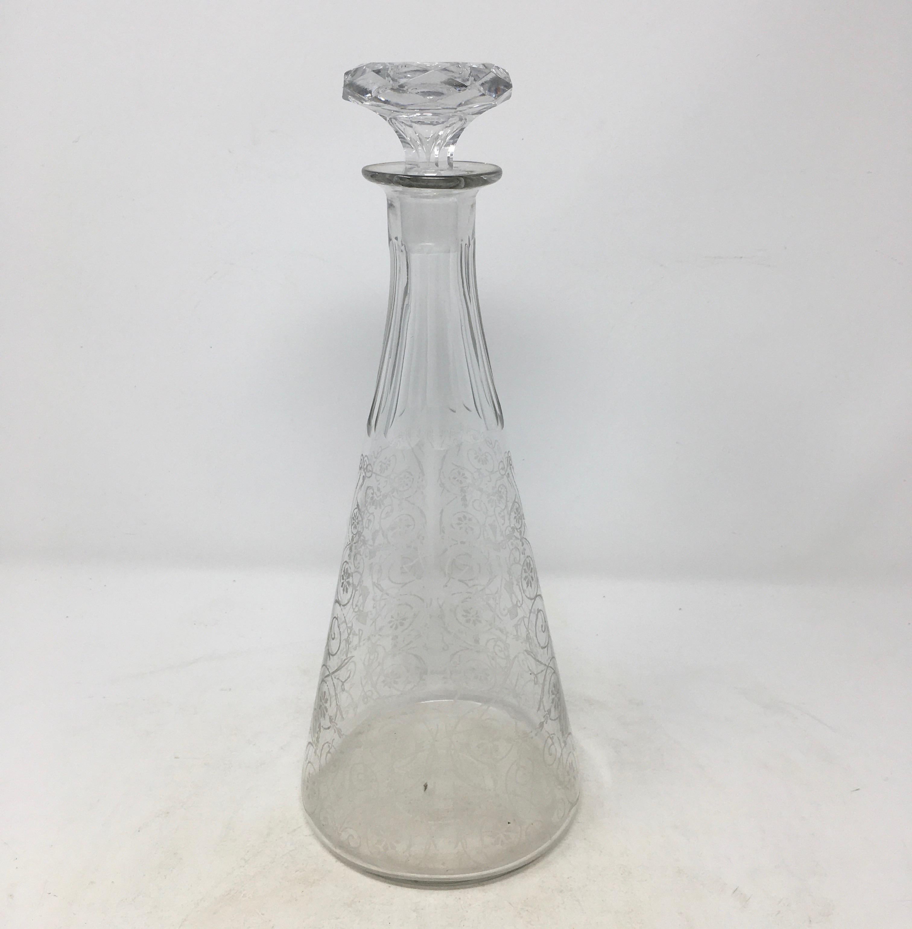 19th Century Etched Glass Decanter In Good Condition In Houston, TX