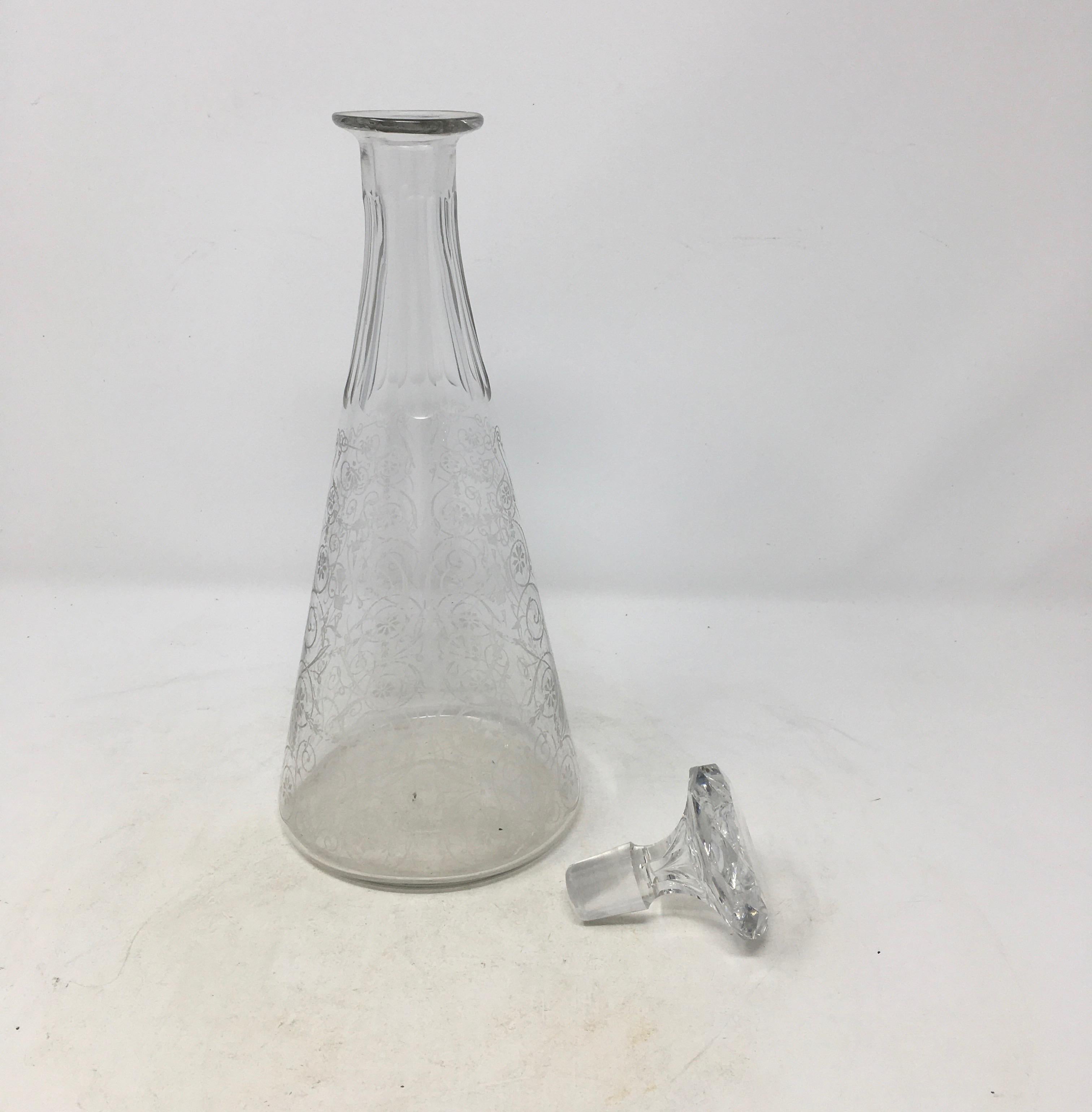 20th Century 19th Century Etched Glass Decanter