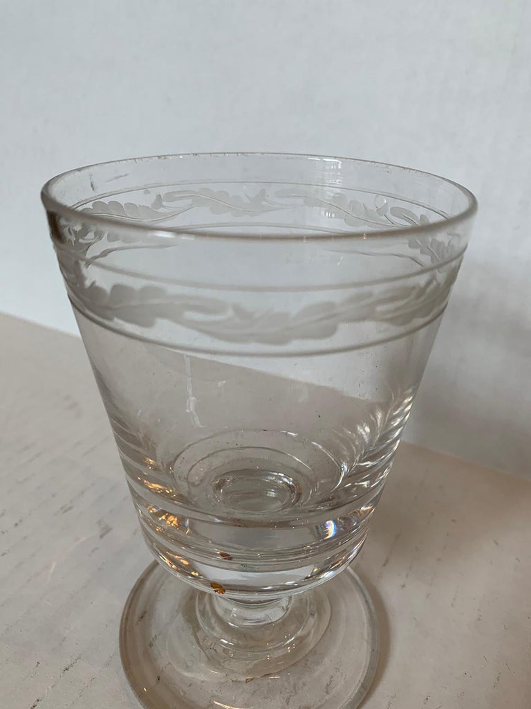 19th Century Etched Glass Goblet or Chalice with Leaf Motif For Sale at