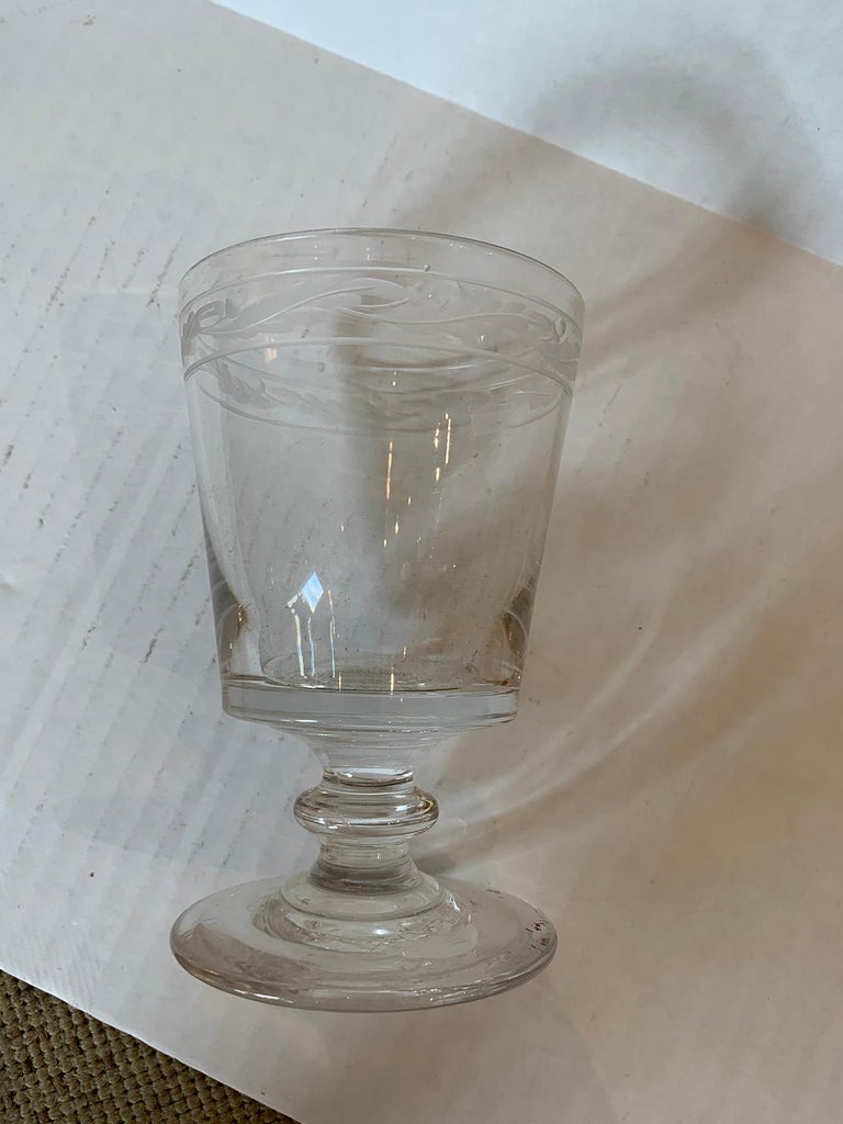 19th Century Etched Glass Goblet or Chalice with Leaf Motif For Sale at