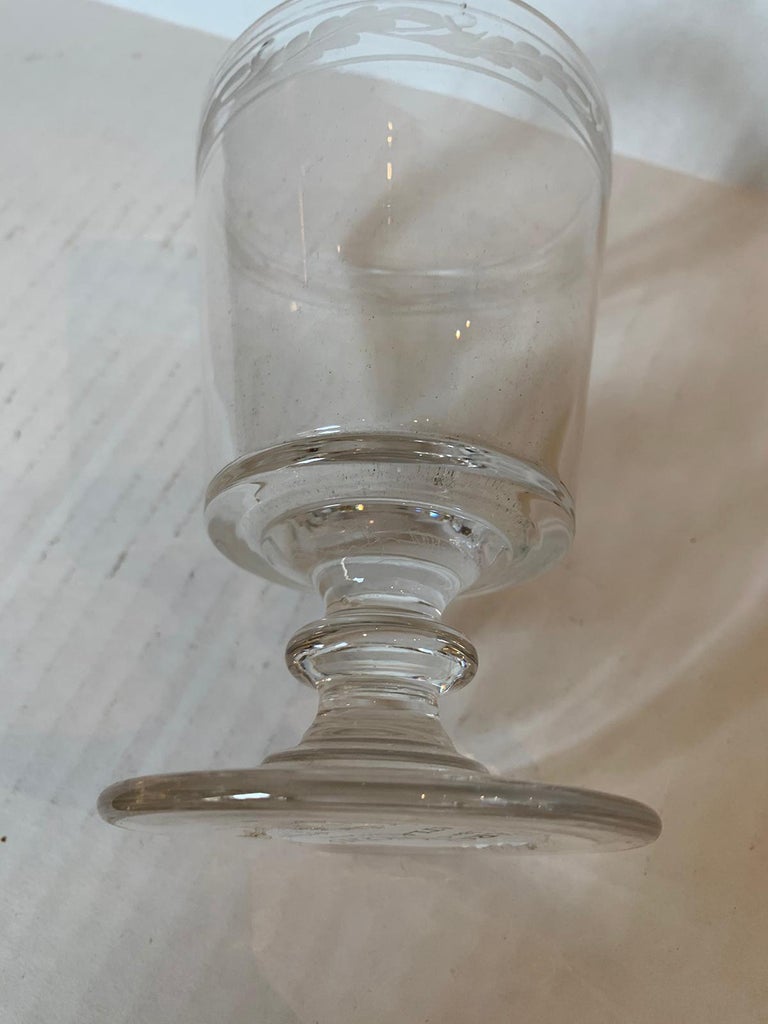 19th Century Etched Glass Goblet or Chalice with Leaf Motif For Sale at