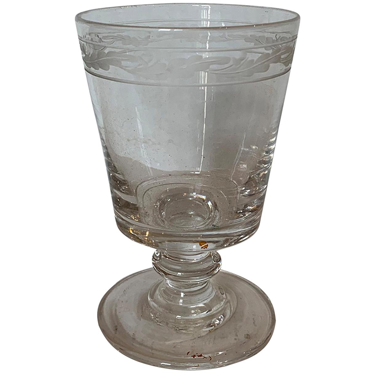 19th Century Etched Glass Goblet or Chalice with Leaf Motif For Sale