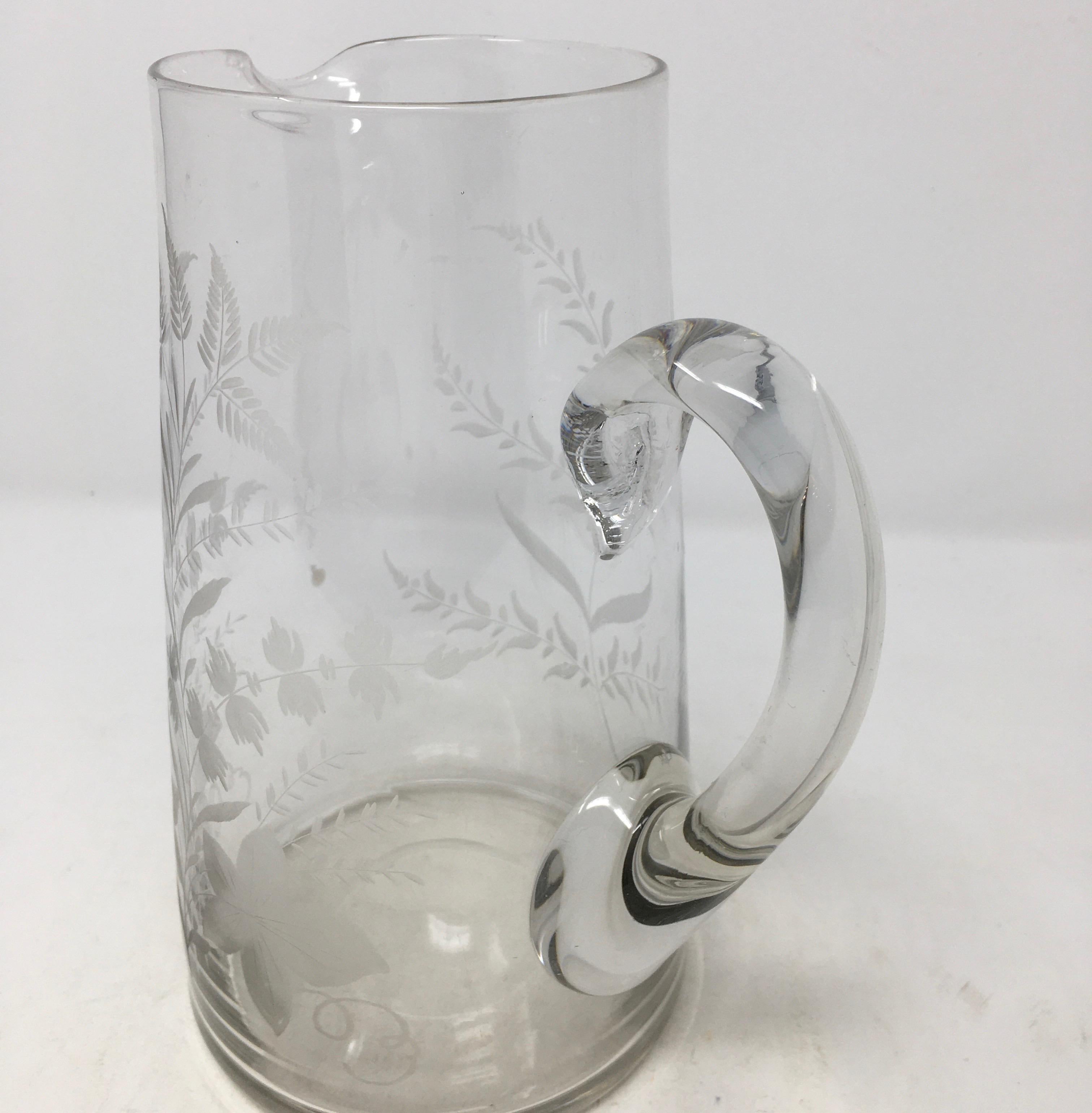 vintage etched glass pitcher