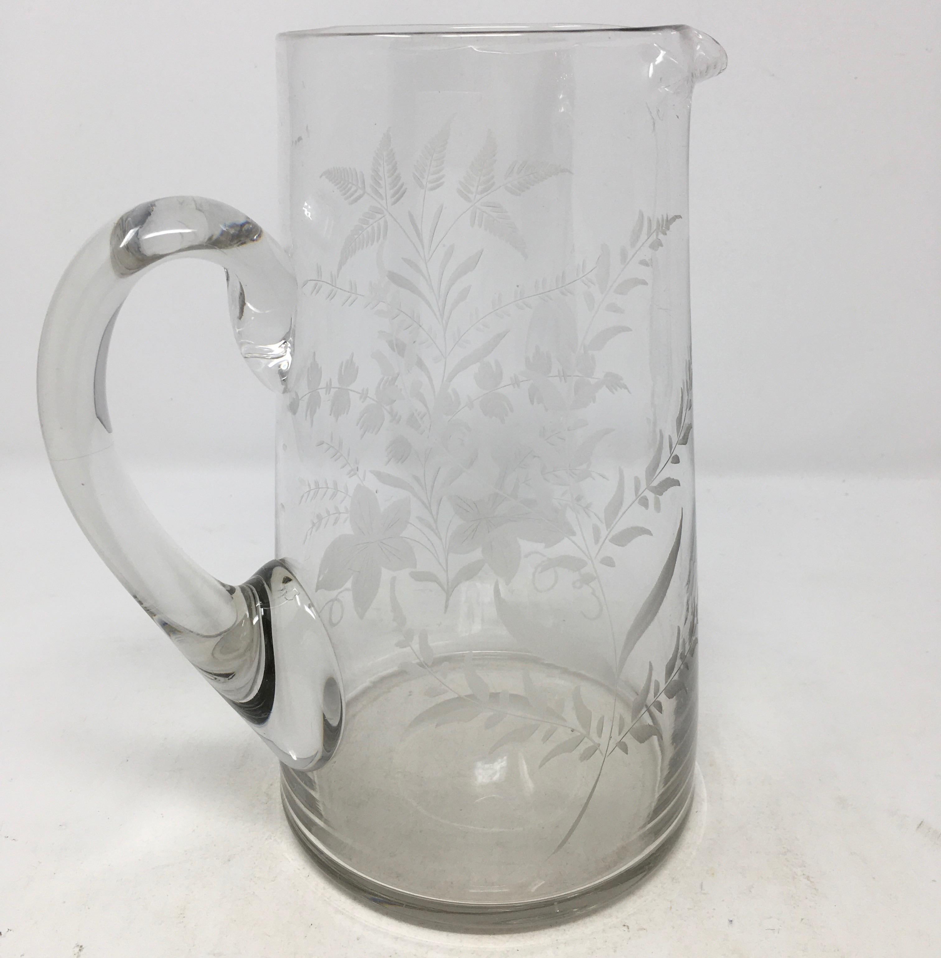 vintage etched glass pitcher