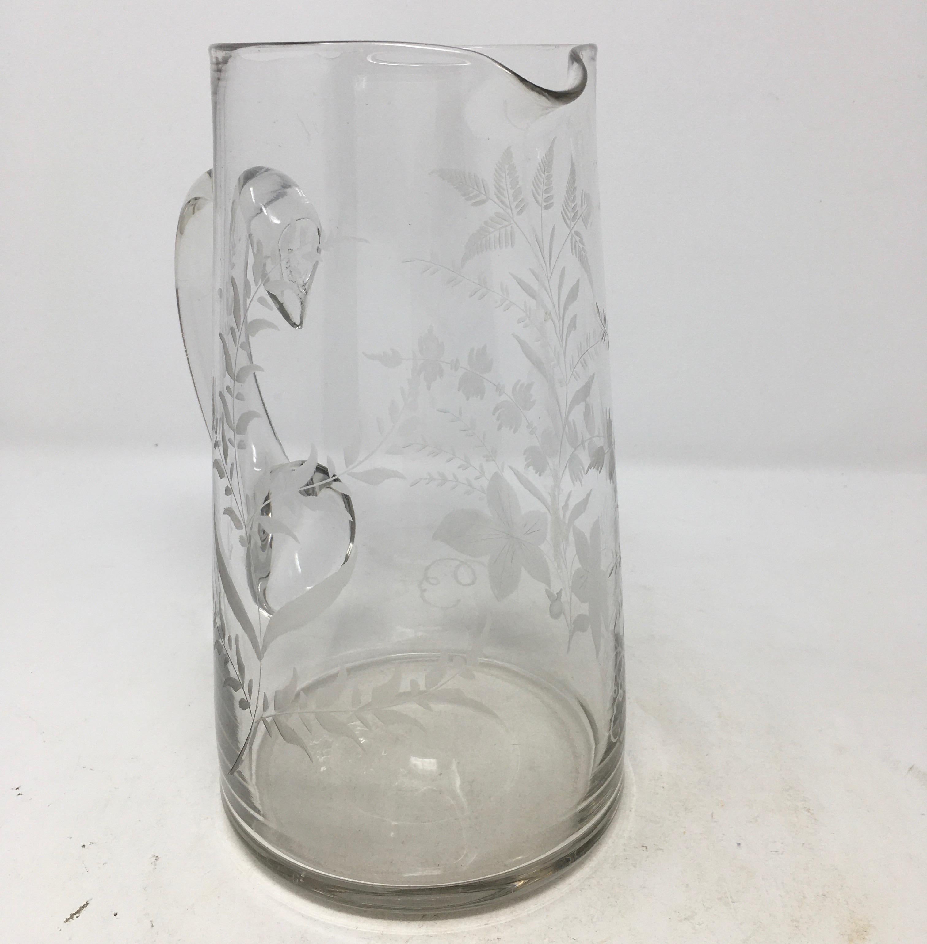 English 19th Century Etched Glass Pitcher For Sale