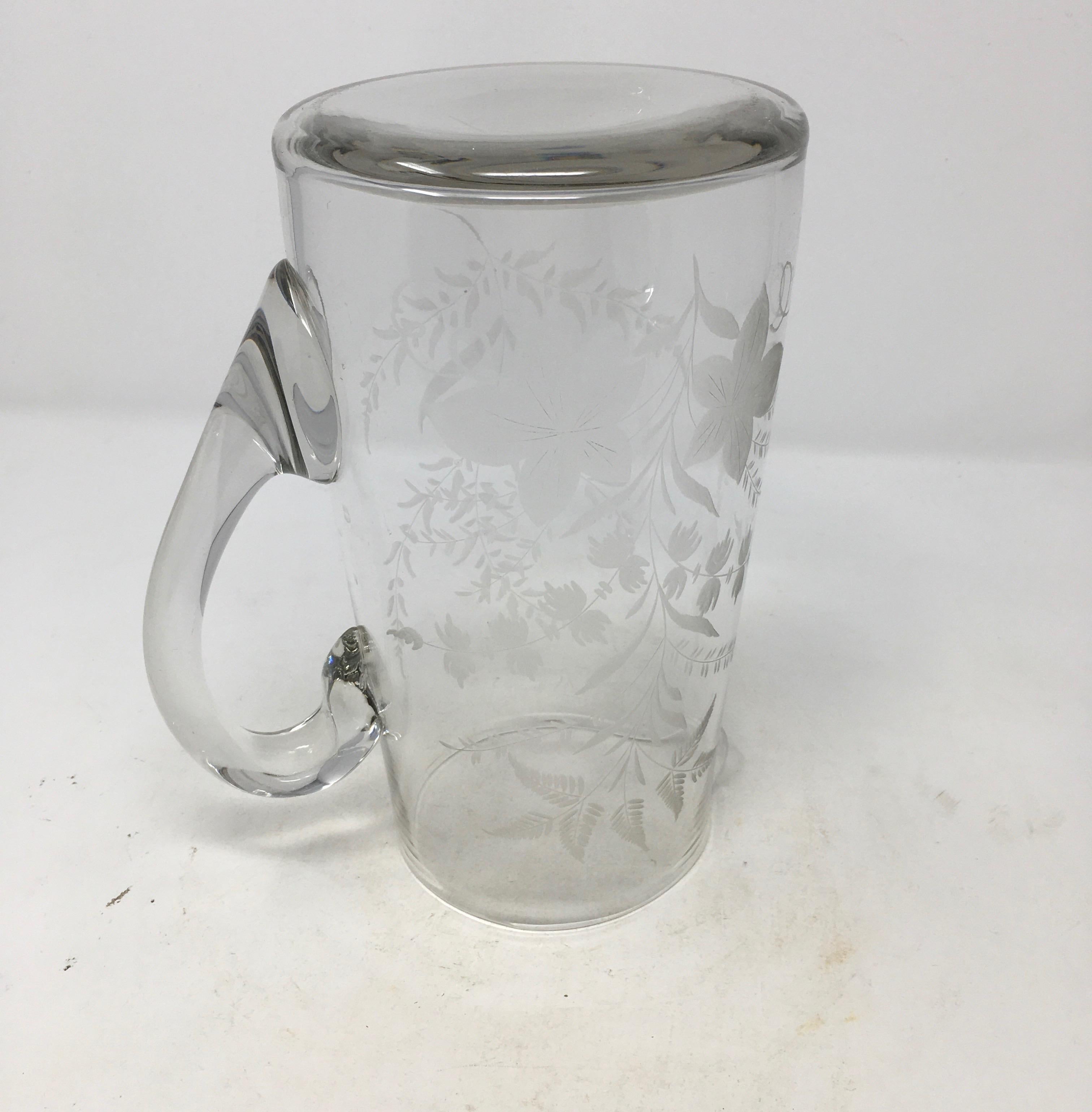 19th Century Etched Glass Pitcher In Good Condition For Sale In Houston, TX