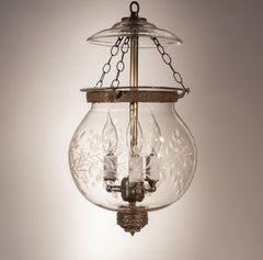 19th Century Etched Globe Bell Jar Lantern