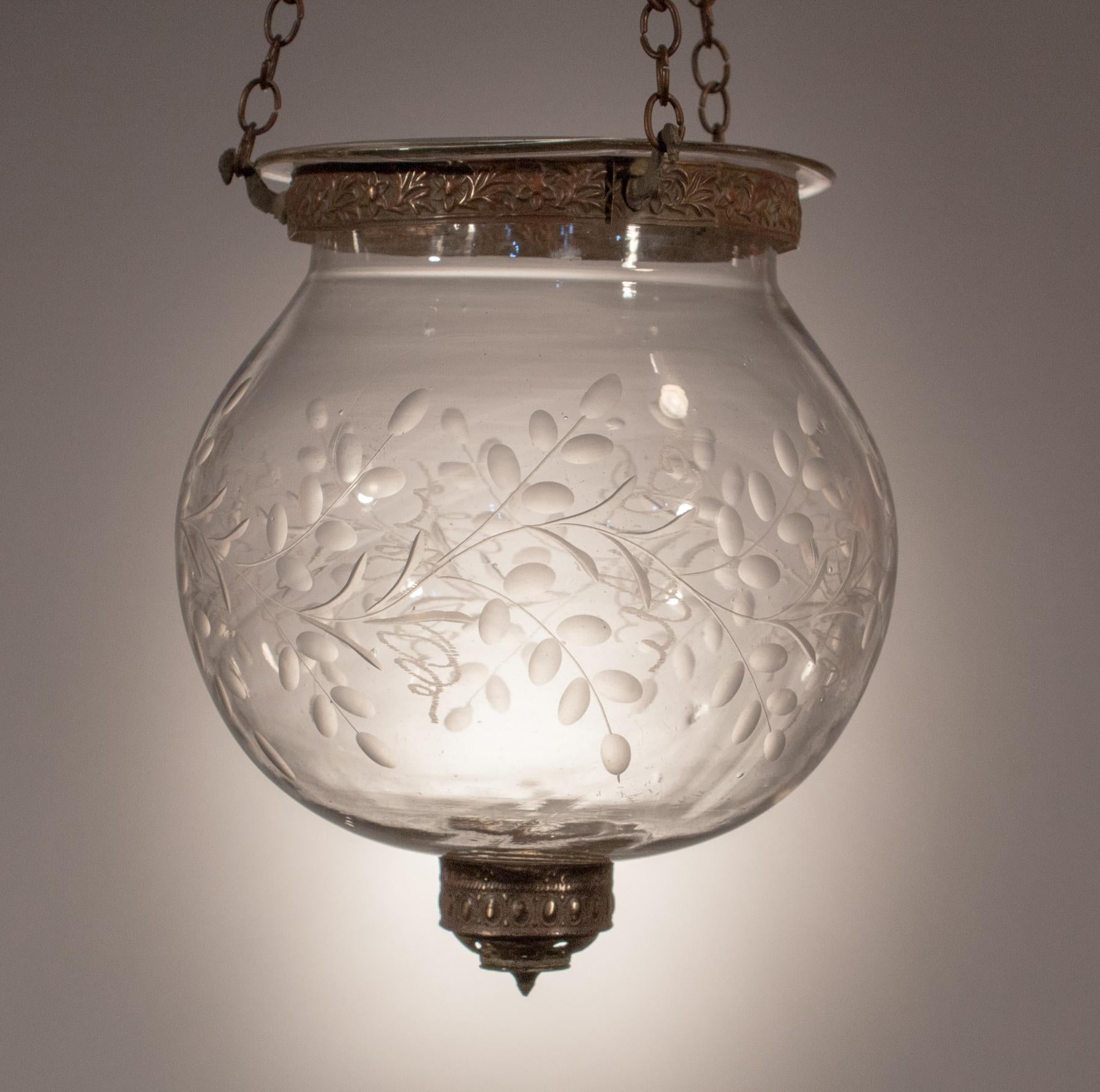 Victorian 19th Century Etched Globe Bell Jar Lantern