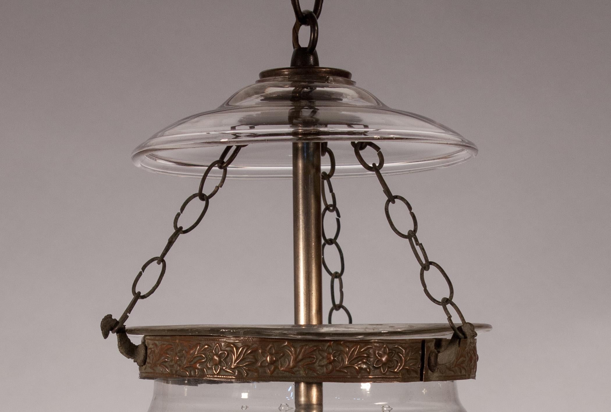 Brass 19th Century Etched Globe Bell Jar Lantern