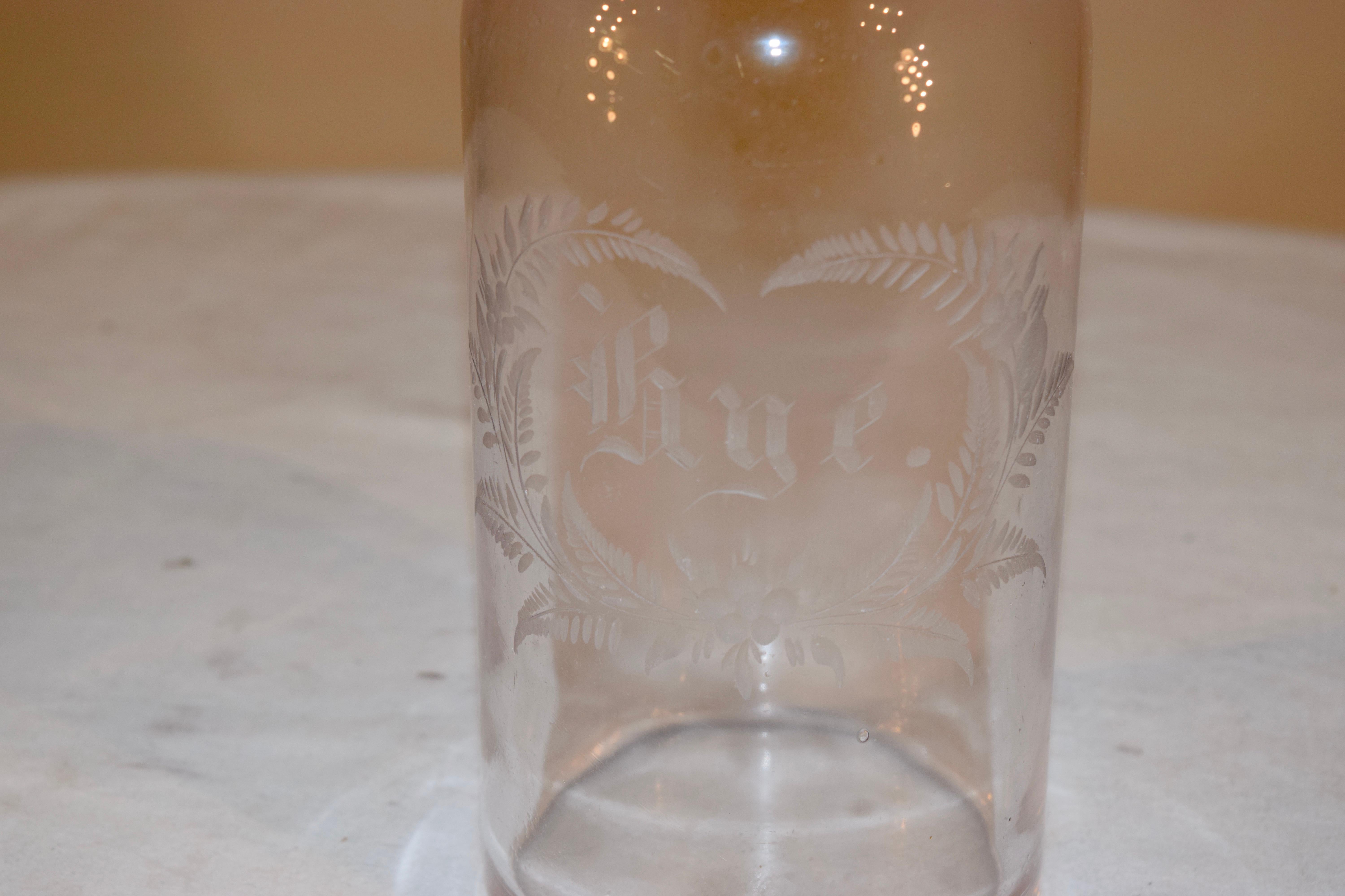 English 19th Century Etched Rye Bottle