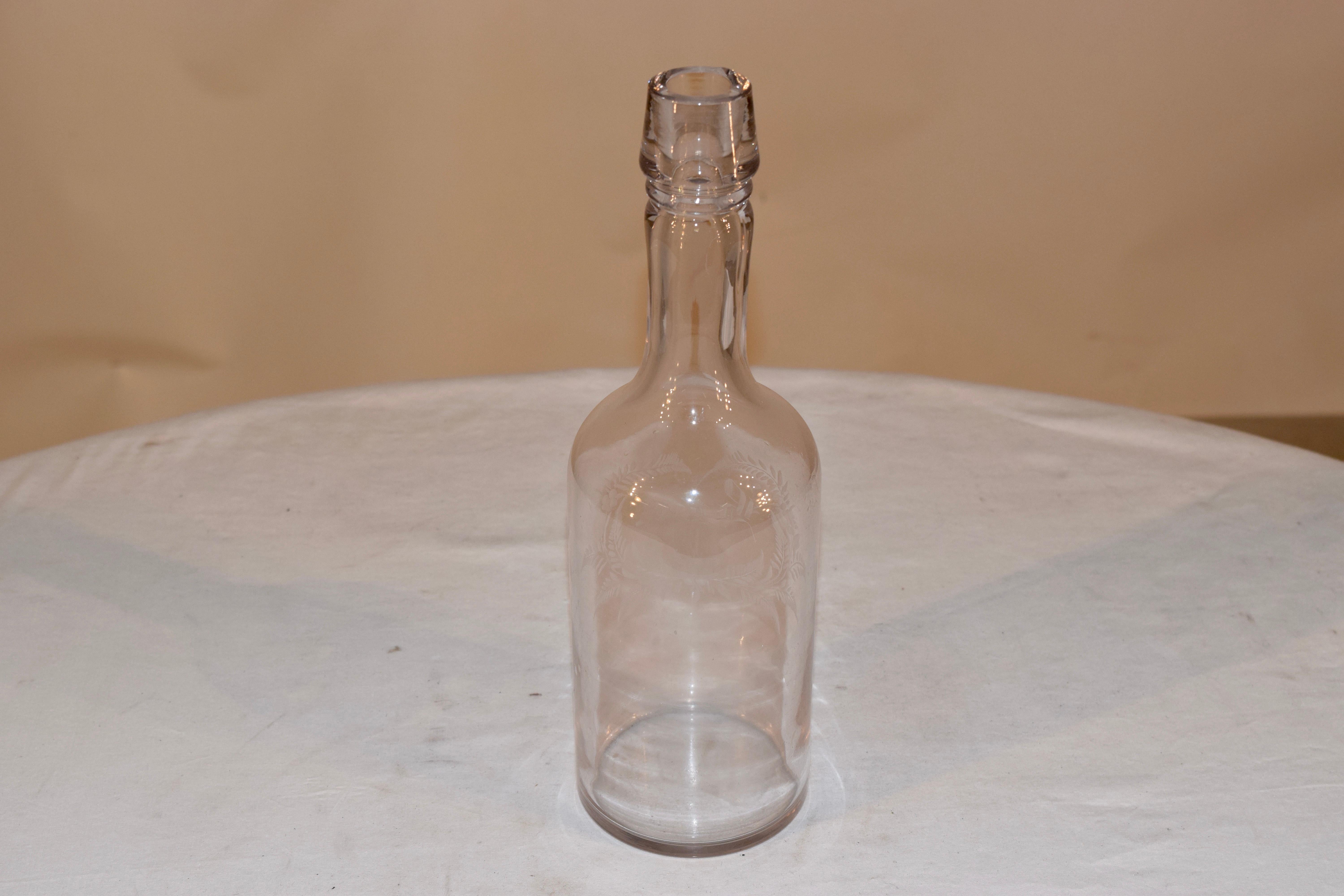 19th Century Etched Rye Bottle In Good Condition In High Point, NC
