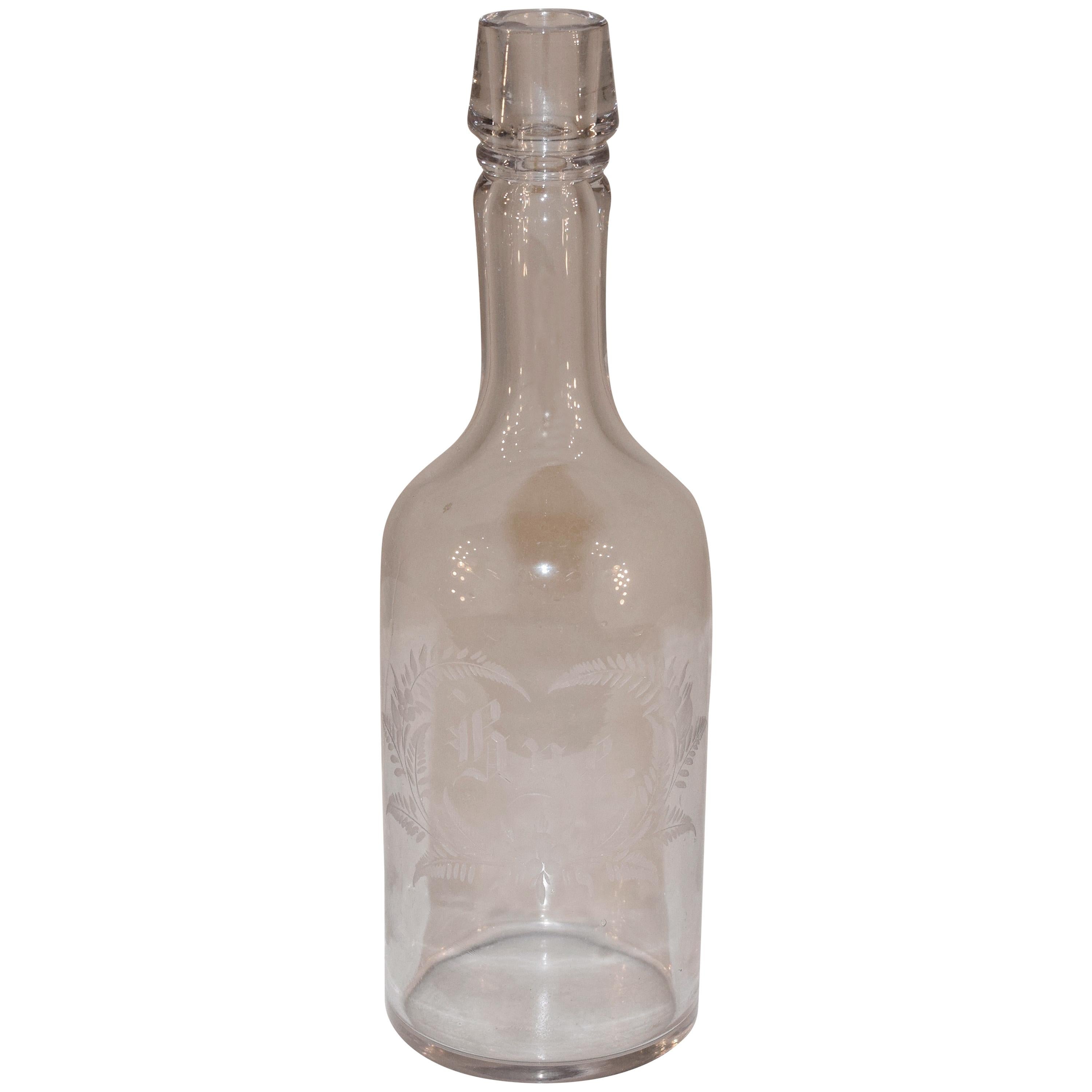 19th Century Etched Rye Bottle