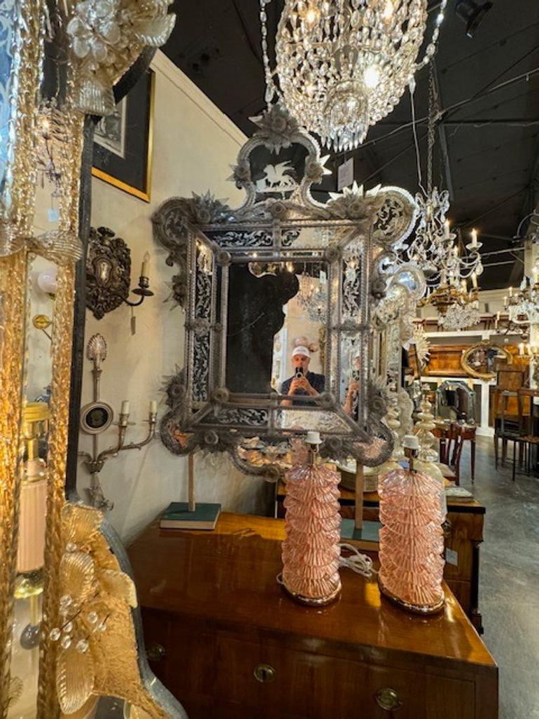 Miroir en verre vénitien gravé du 19e siècle en vente 1