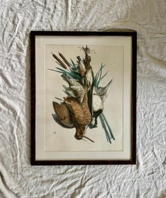 Litografia del XIX secolo intitolata “Etude de Nature Mort” raffigurante un trofeo di caccia
