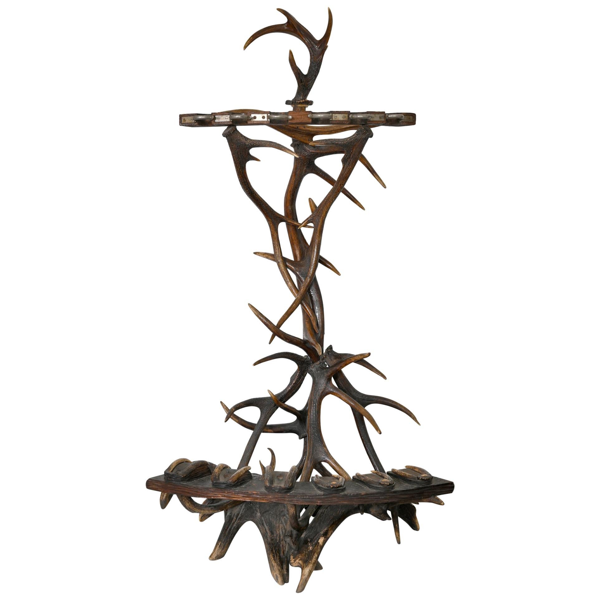 19th Century, European, Antler Gun Rack and Stand, Brown, Wood For Sale