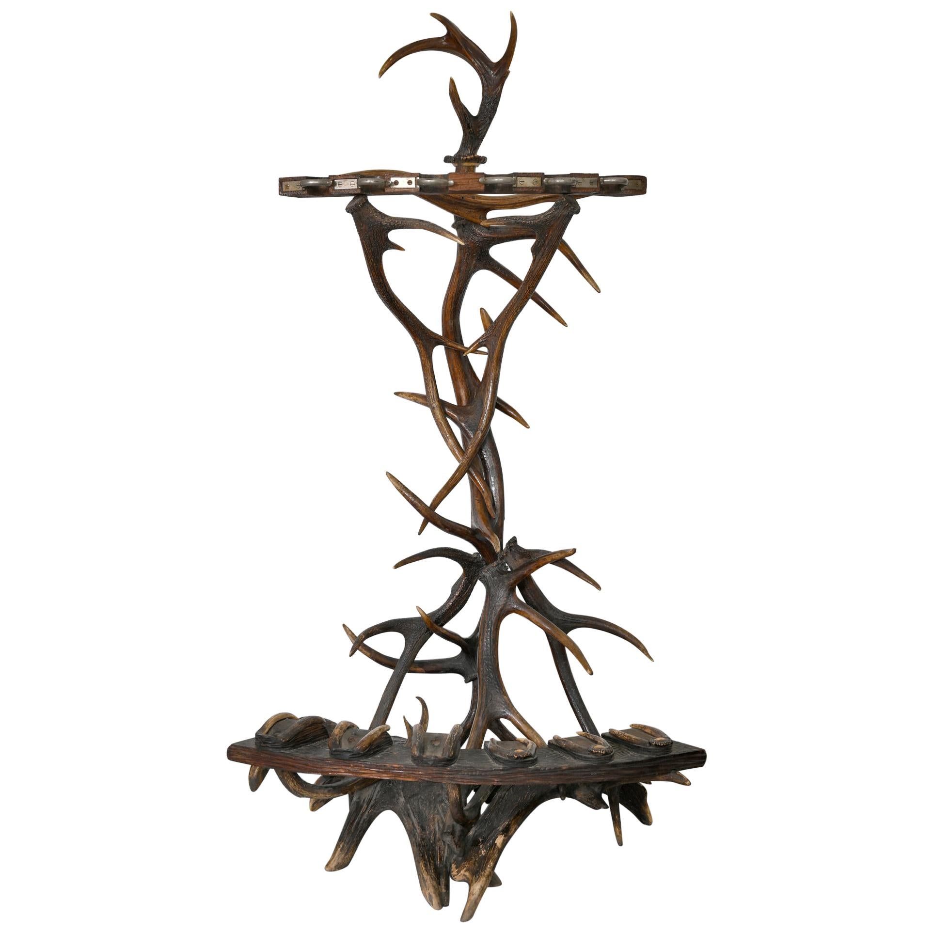 19th Century, European, Antler Gun Rack and Stand, Brown, Wood