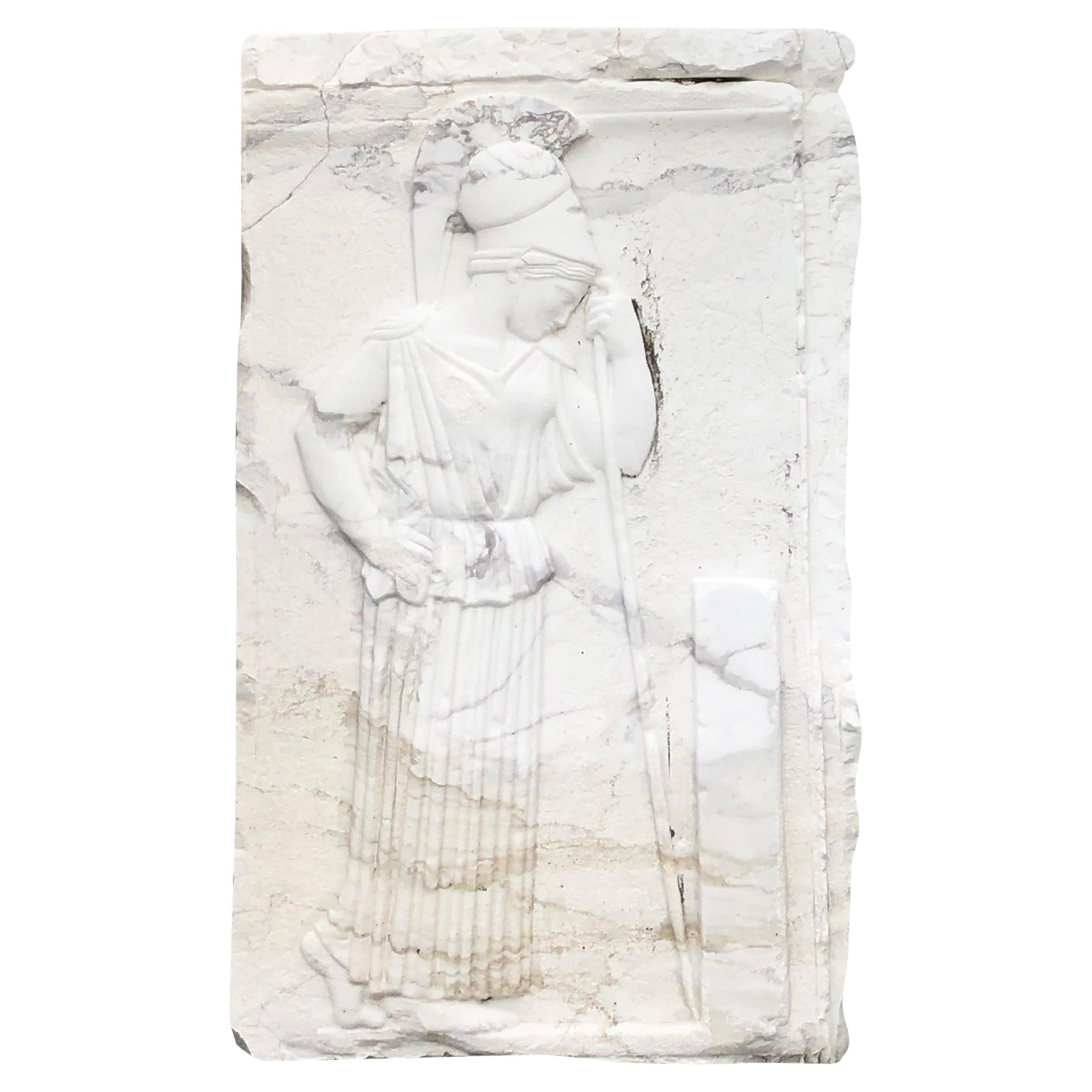 Rilievo europeo di Athene in marmo del XIX secolo - Pannello decorativo da parete antico