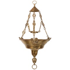 19th Century European Brass Hanging Church Sanctuary Pendant Lamp with Cherubim