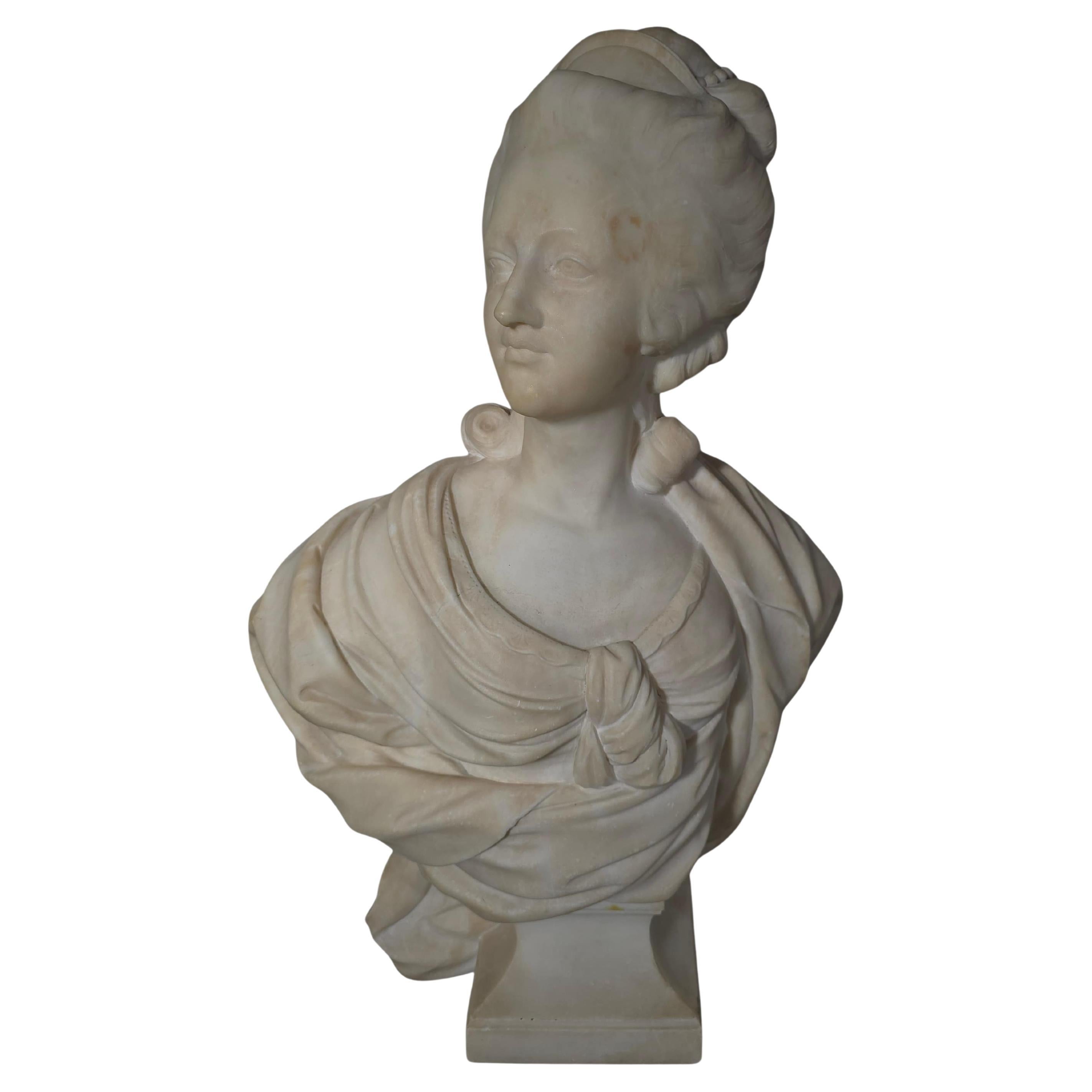 19th Century European Carrara Marble Bust of Marie Antoinette