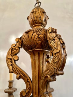 19th Century European Carved Wood Chandelier with Gilded Gold Original Finish