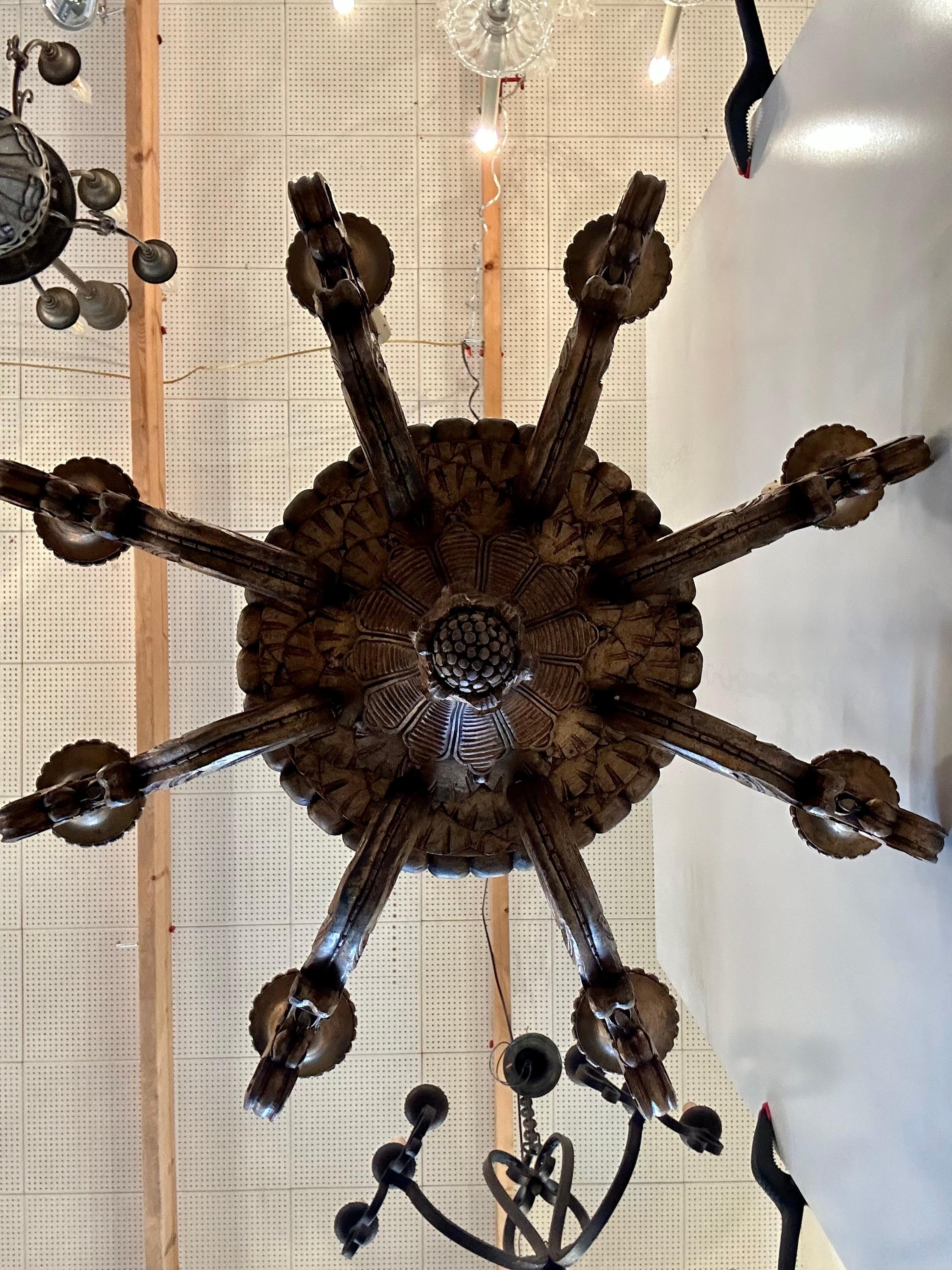 19th Century European Carved Wood Chandelier with Gilded Gold Original Finish  For Sale 1