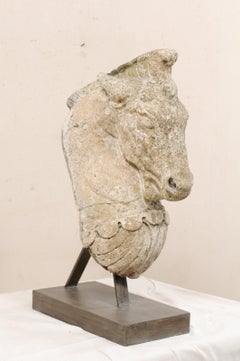 19th Century European Cast Stone Horse Head on Stand