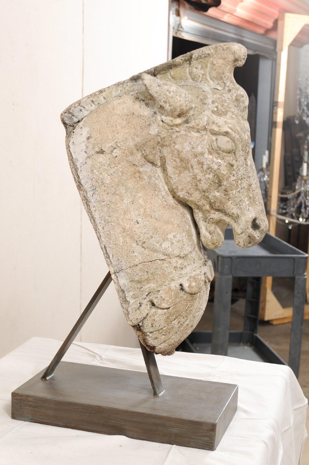 19th Century European Cast Stone Horse Head on Stand In Good Condition In Atlanta, GA